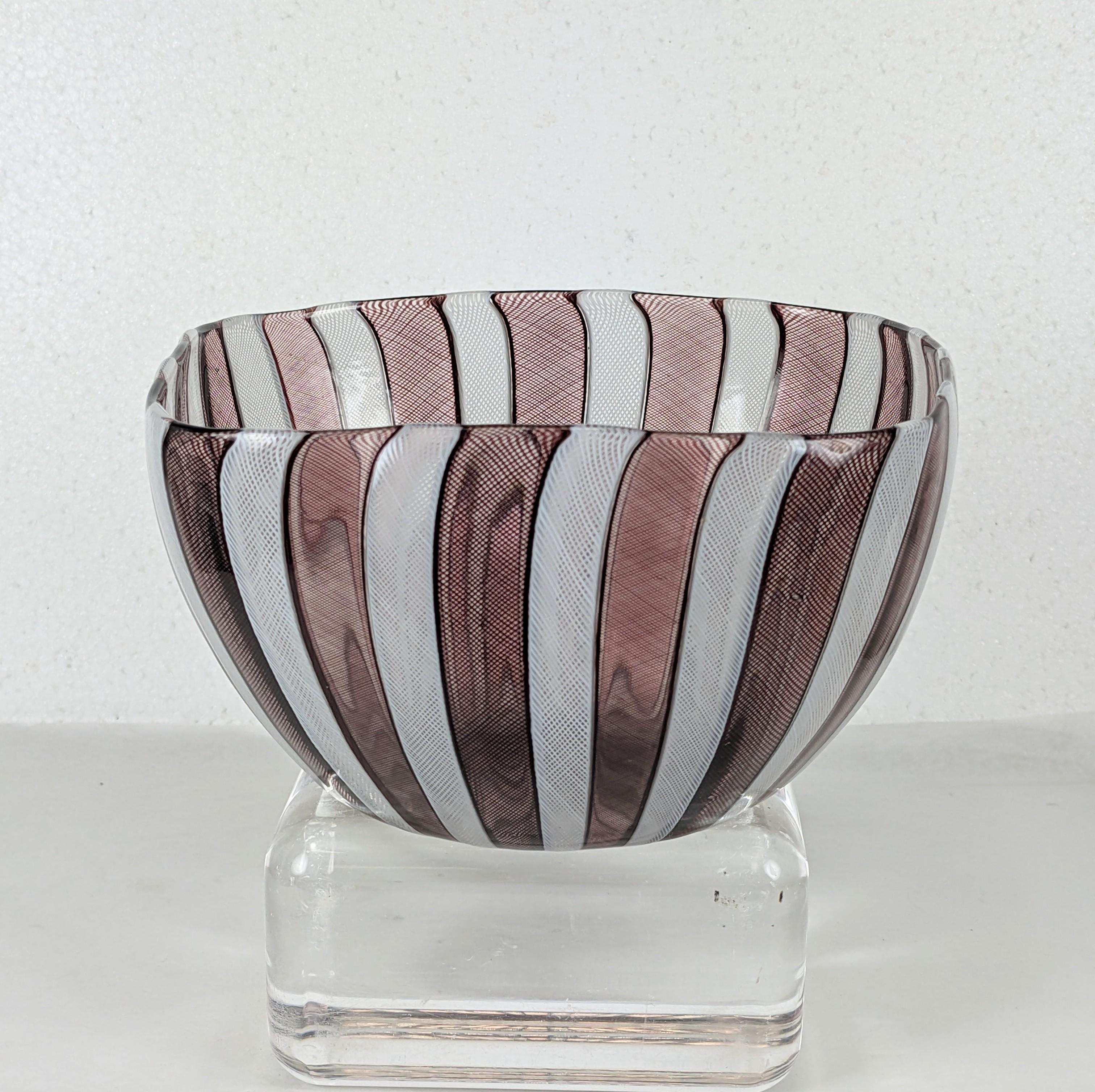 Mid-20th Century Mid Century Venetian Latticino Glass Bowl For Sale