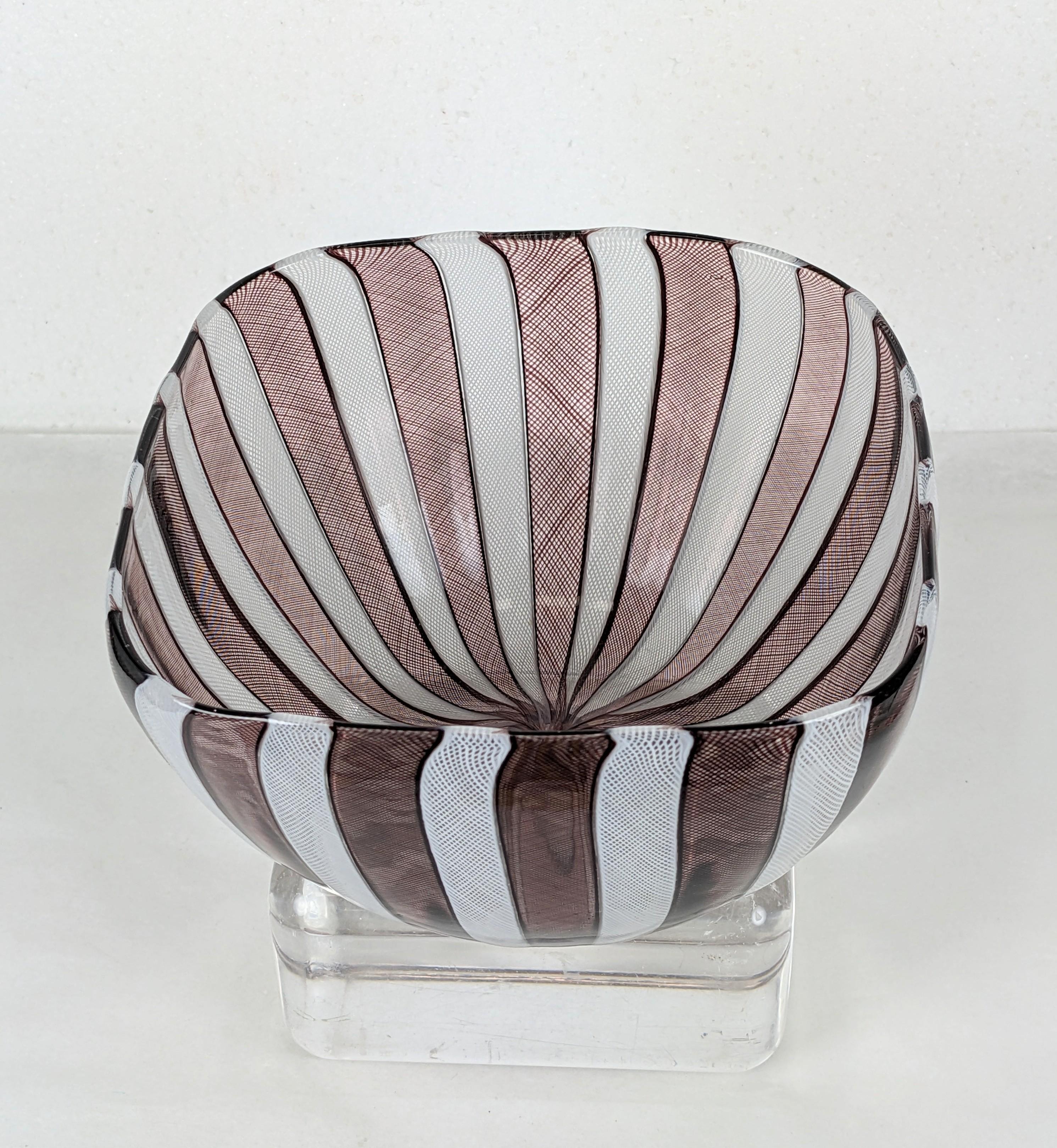 Blown Glass Mid Century Venetian Latticino Glass Bowl For Sale