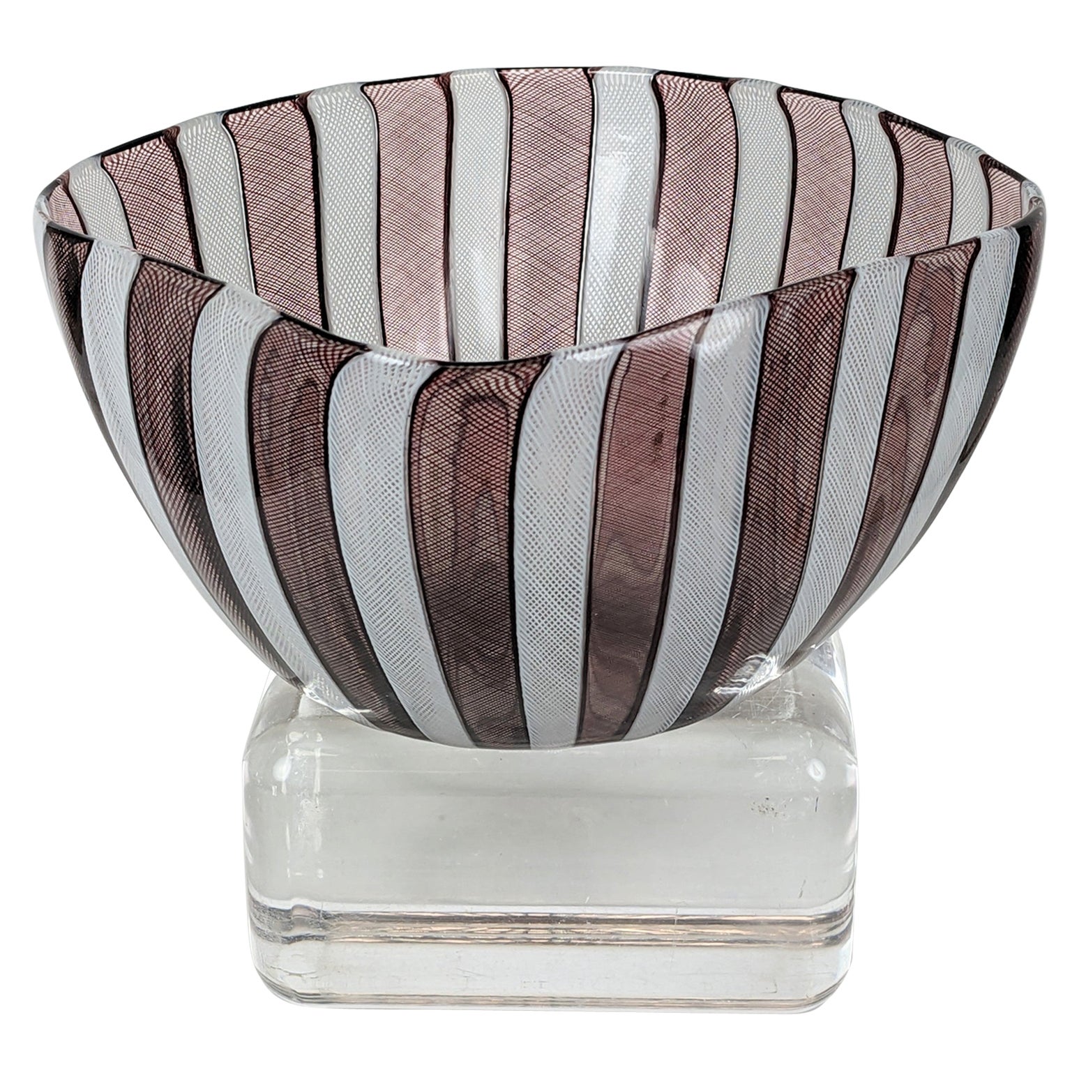 Mid Century Venetian Latticino Glass Bowl