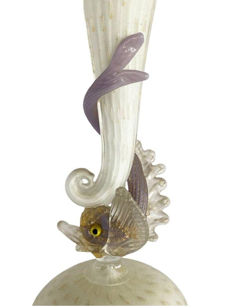 Mid-20th Century Mid-Century Venetian Murano Glass Dolphin Vase By Salviati For Sale