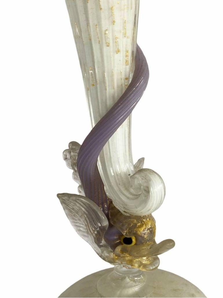 Art Glass Mid-Century Venetian Murano Glass Dolphin Vase By Salviati For Sale