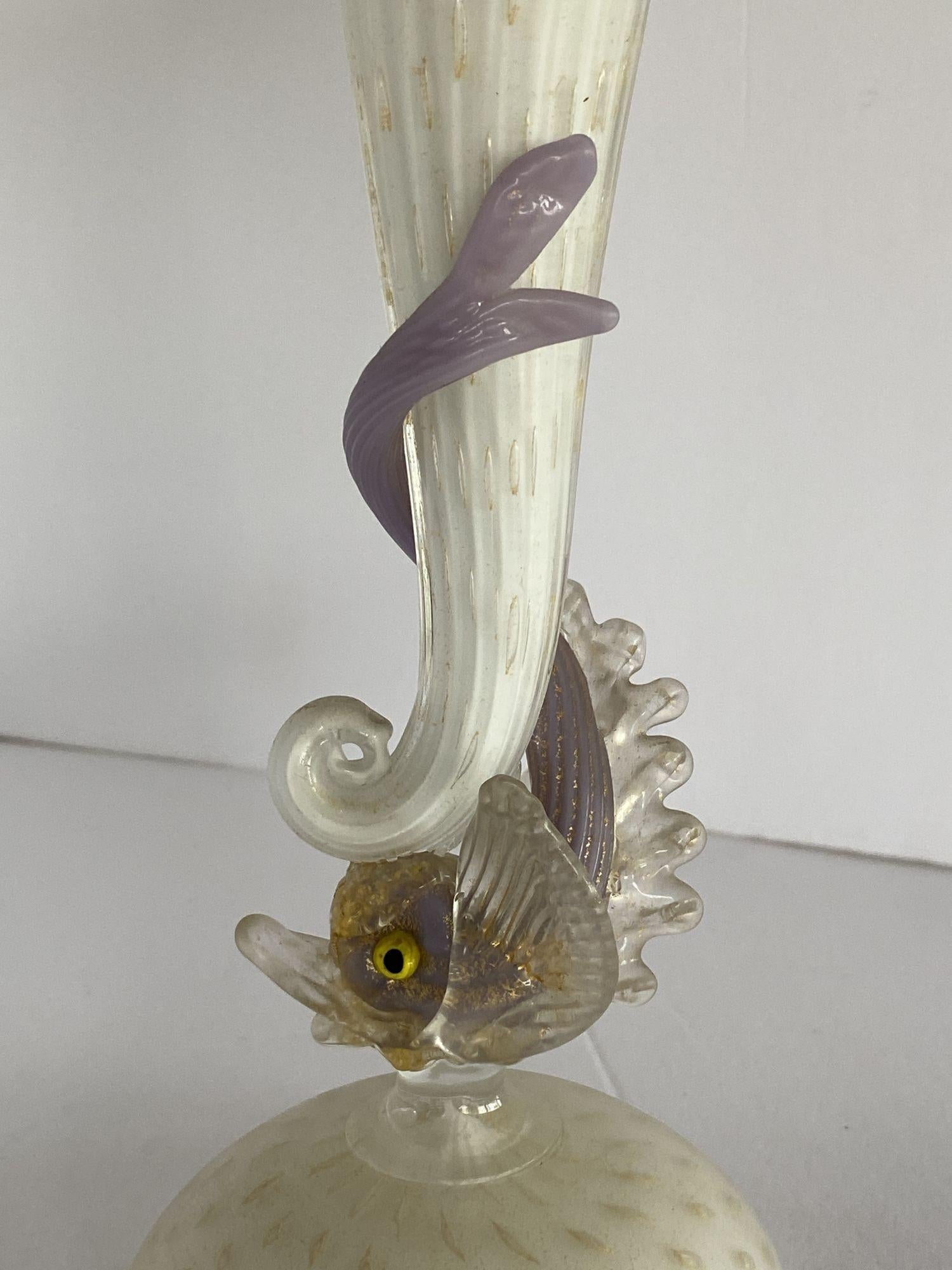 Mid-20th Century Mid-Century Venetian Murano Glass Dolphin Vase By Salviati