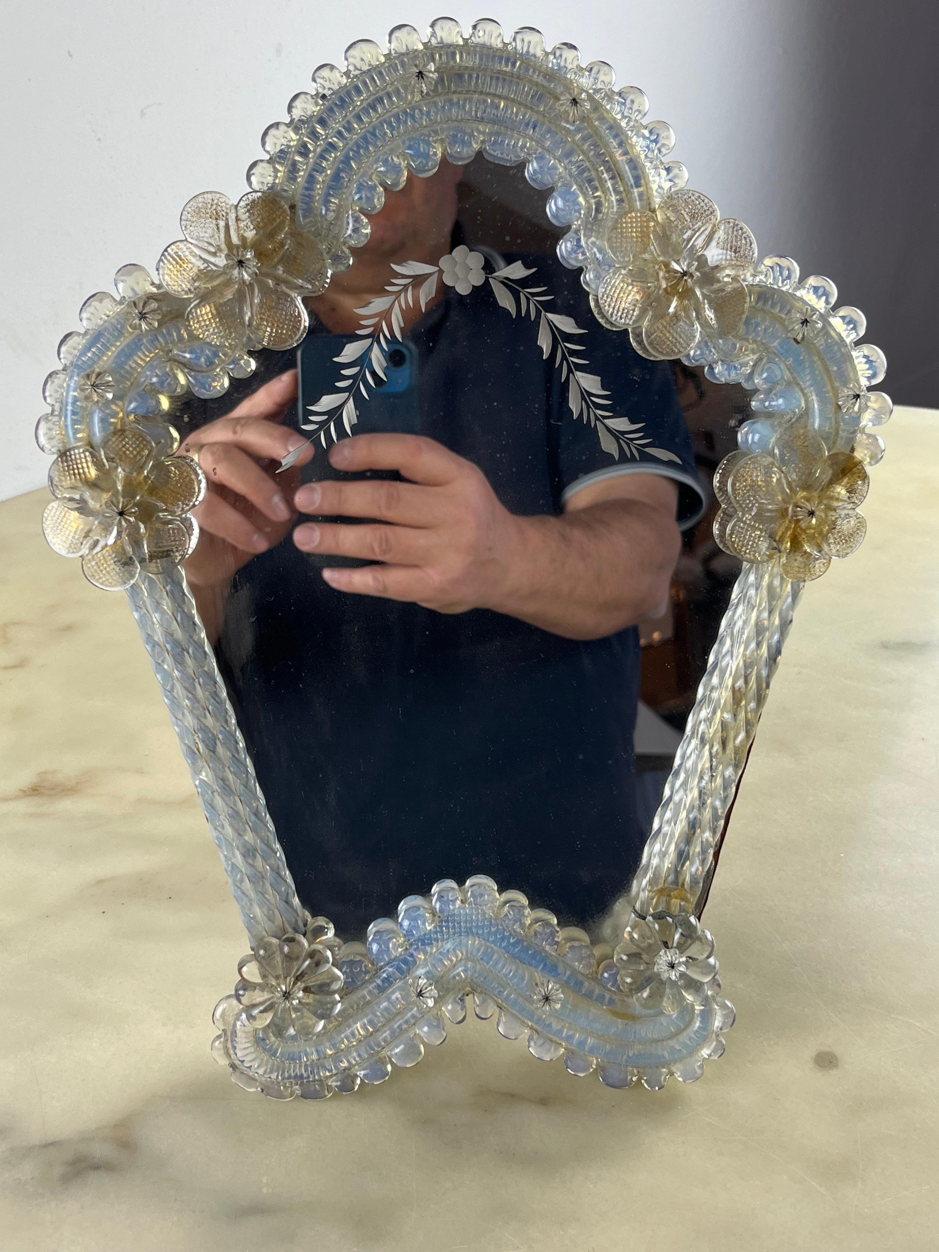 Mid-Century Venetian Murano Glass Table Mirror, Italian Design 1960s For Sale 3