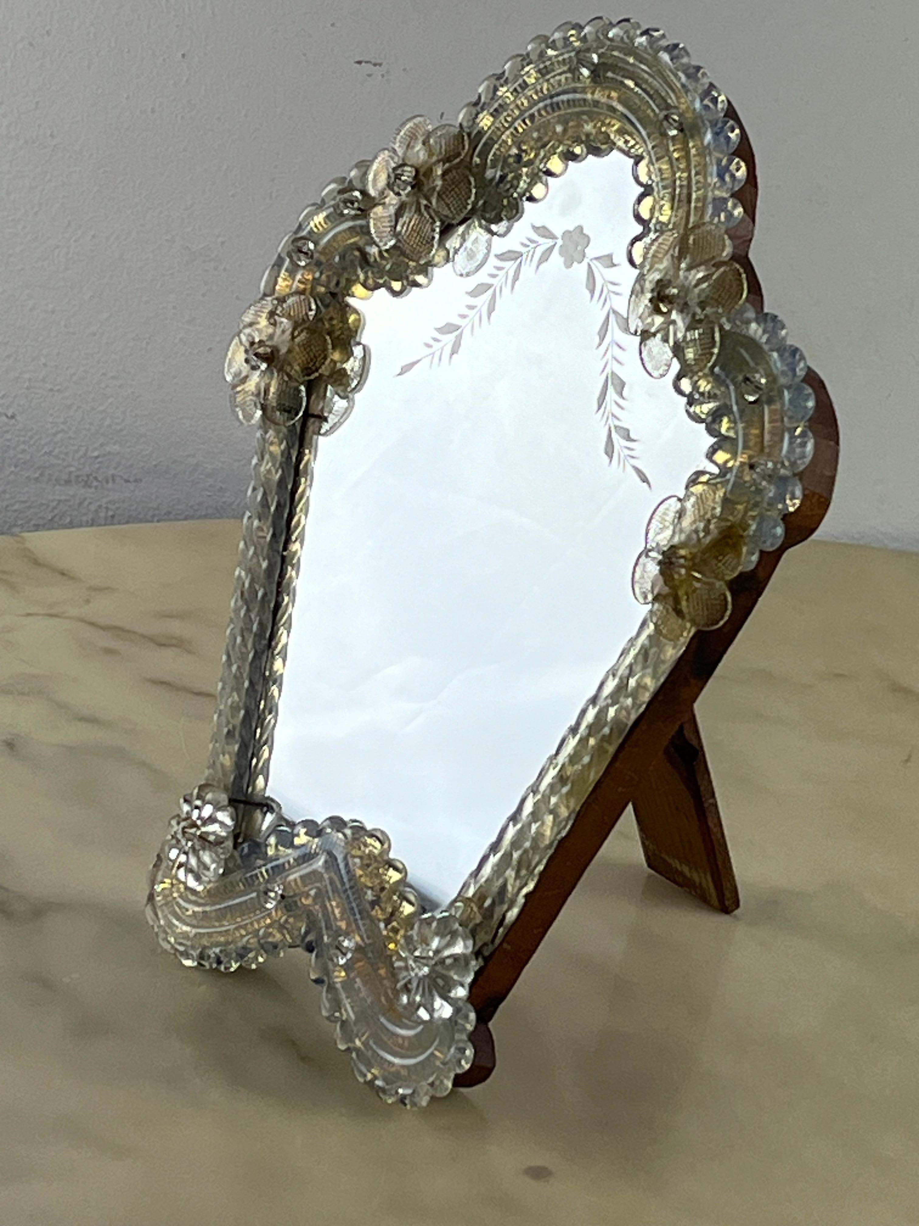 Mid-Century Venetian Murano Glass Table Mirror, Italian Design 1960s For Sale 4