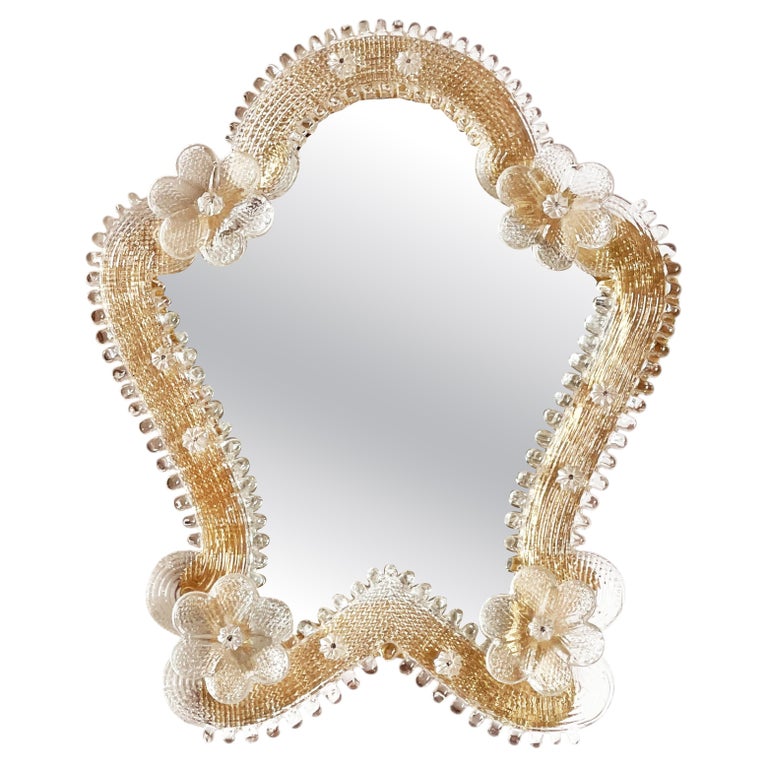 Venetian Murano Glass Mirror Vanity Wall Mirror, Golden Glory, Vintage