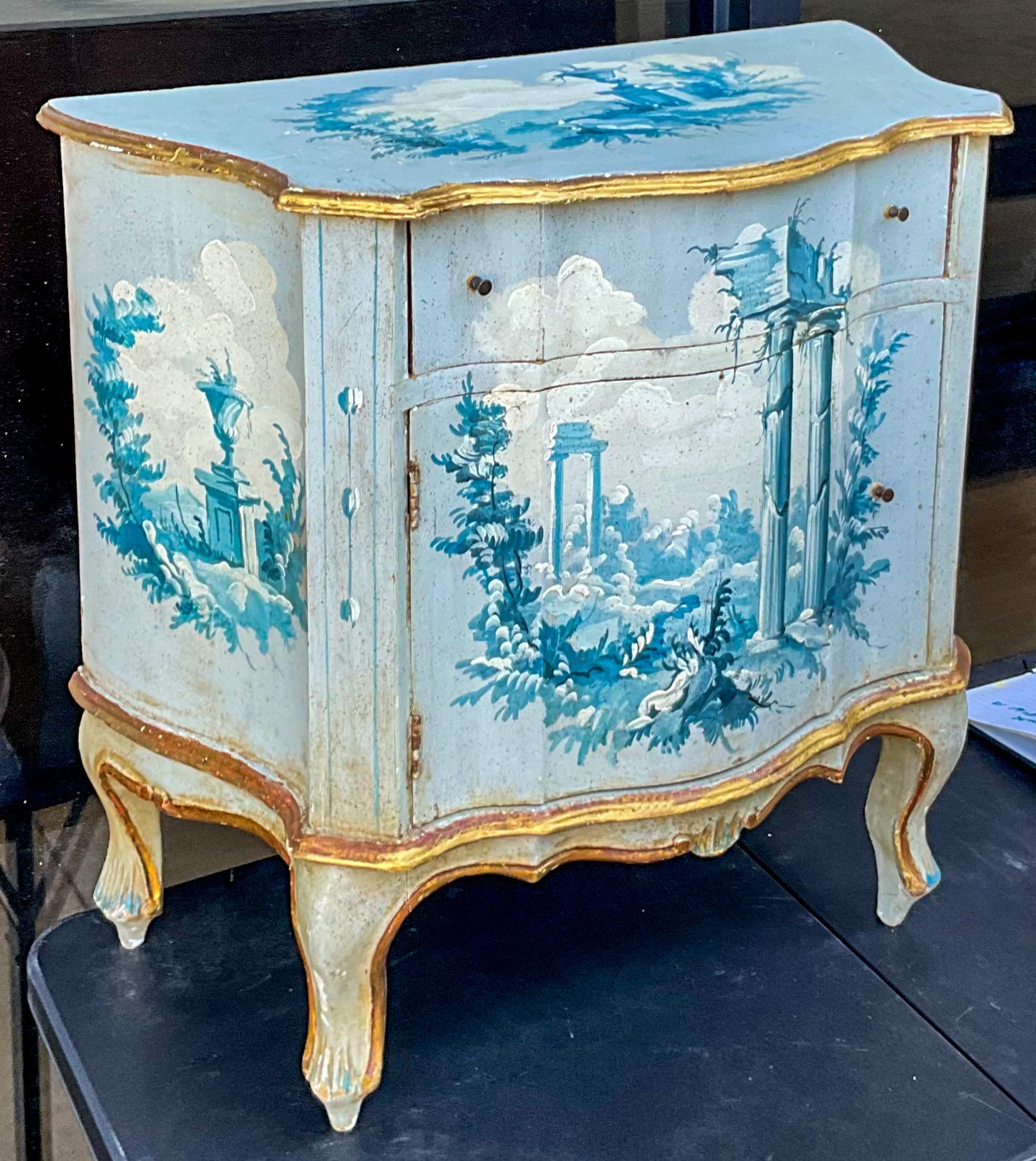 Rococo Mid-Century Venetian Neo-Classical Blue White White  Side Table / Commode Chest