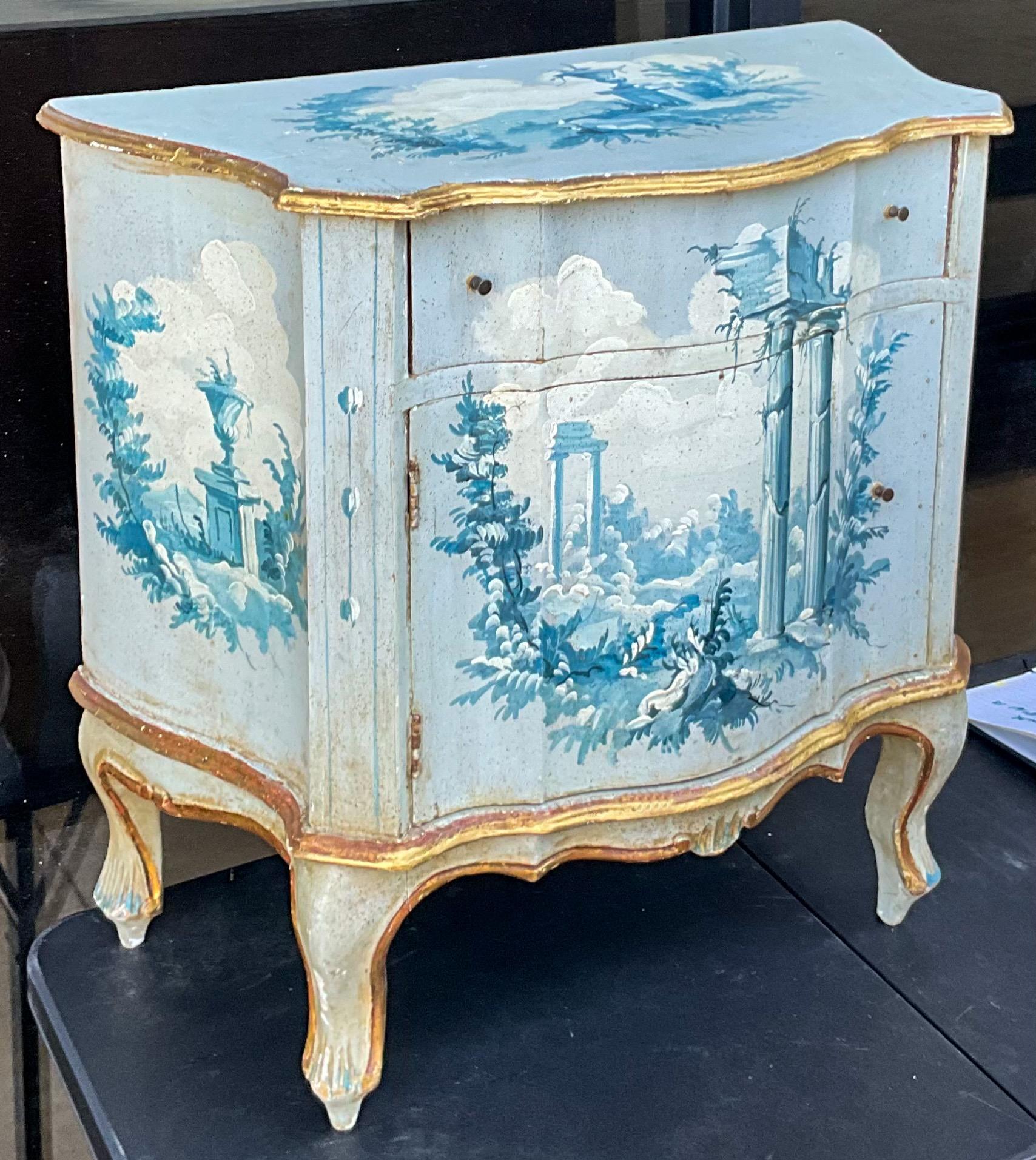 Mid-Century Venetian Neo-Classical Blue White White  Side Table / Commode Chest In Good Condition In Kennesaw, GA