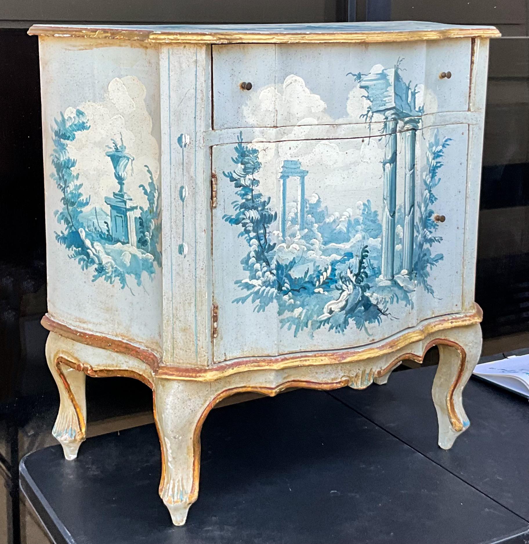 20th Century Mid-Century Venetian Neo-Classical Blue White White  Side Table / Commode Chest