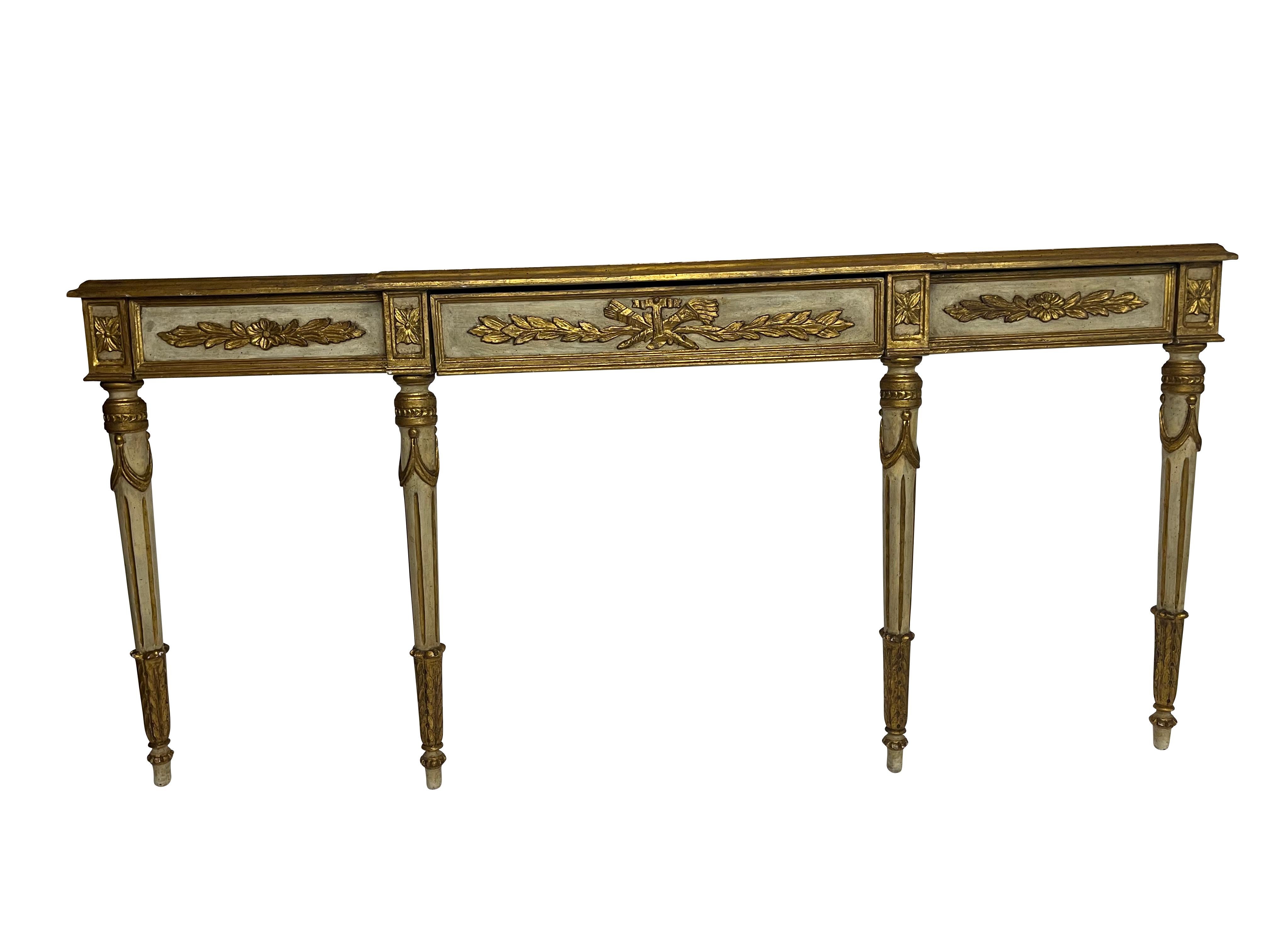Hand-Crafted Mid Century Venetian Paint and Gilt Decorated Console Table