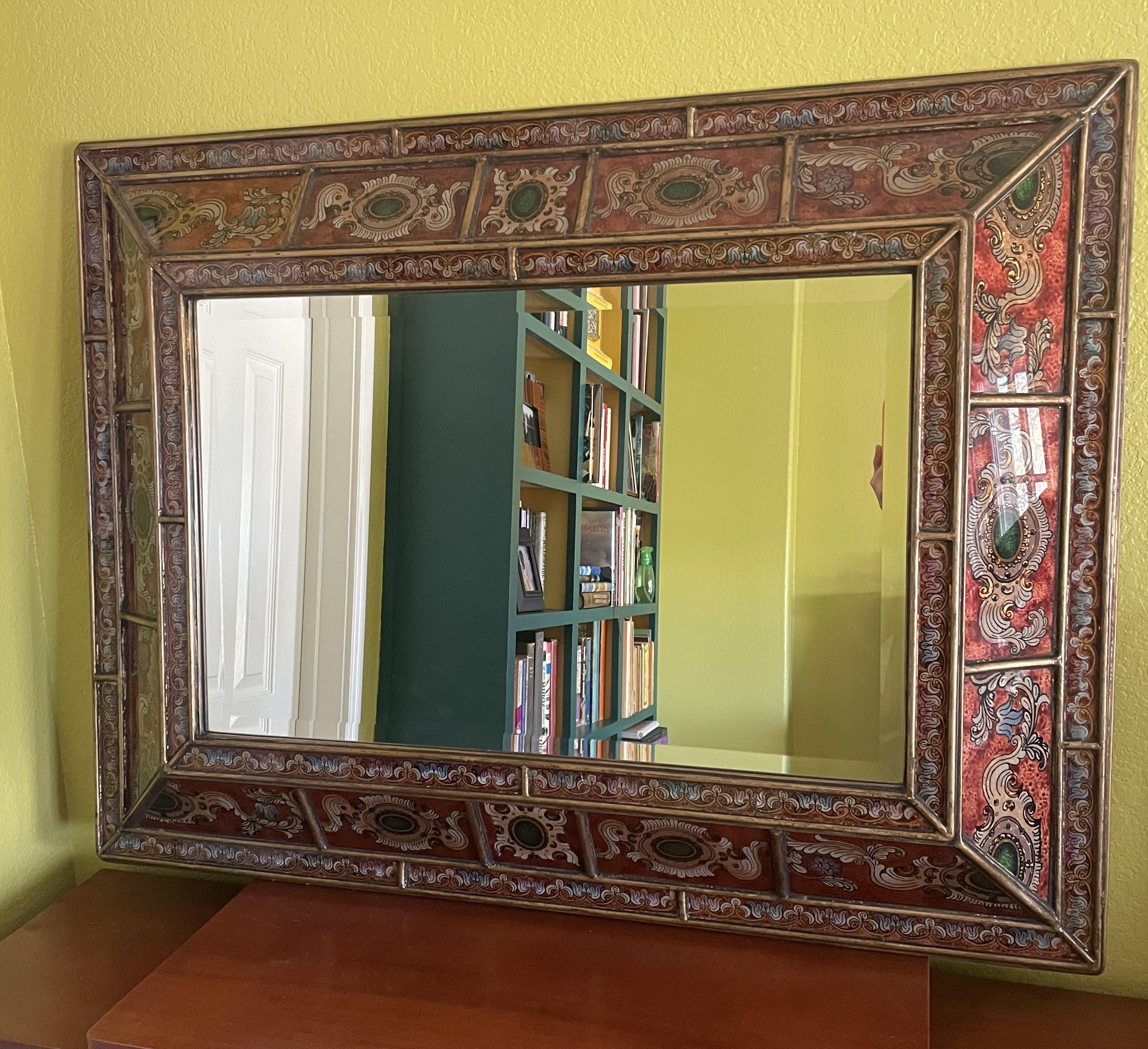 Verre d'art Miroir mural vénitien peint du milieu du siècle dernier en vente