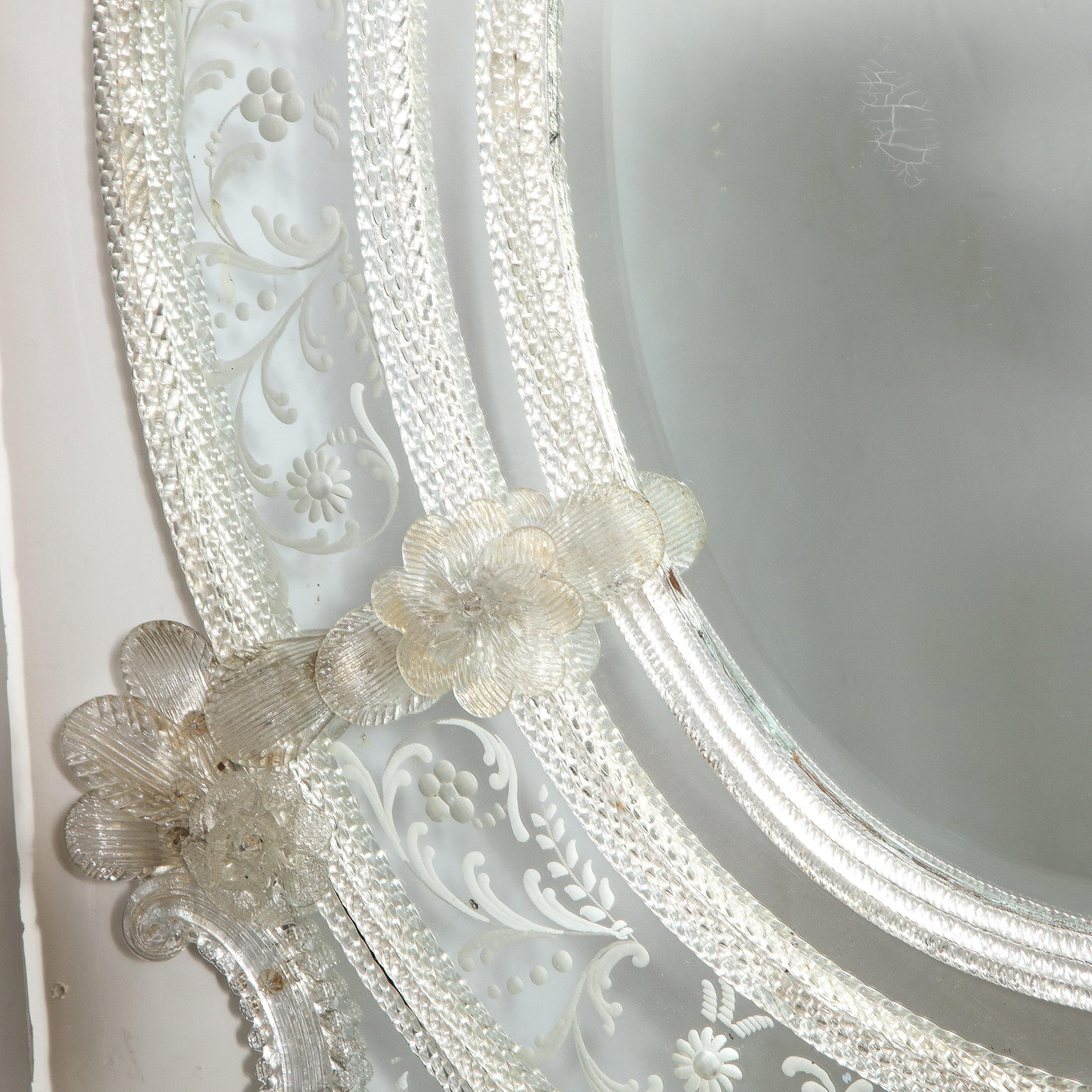 Mid Century Venetian Reverse Eglomise Braided Cartouche Mirror w/ Murano Florets 1
