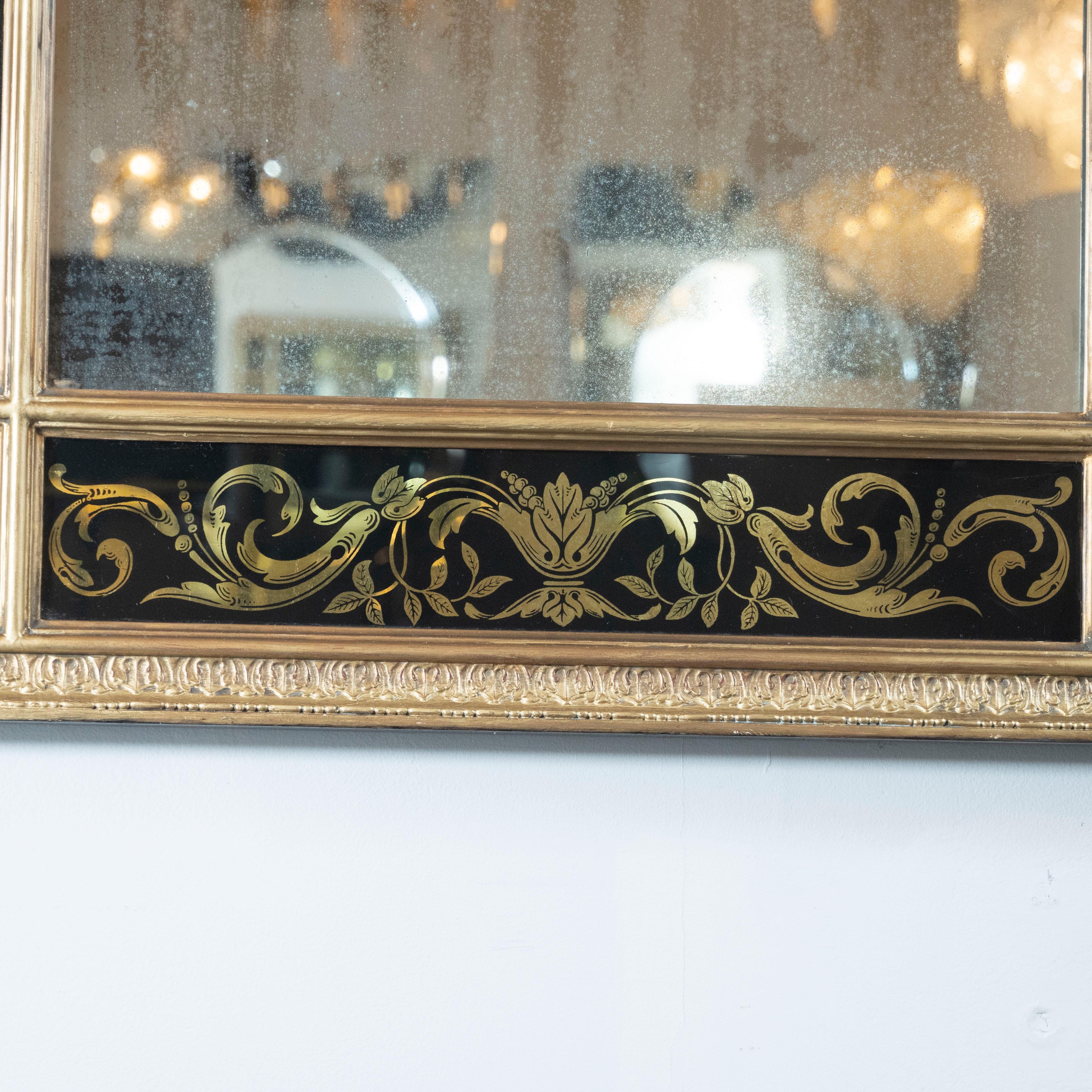 Mid-Century Modern Midcentury Venetian Reverse Églomisé Gilded Wall Mirror w/ Neoclassical Details