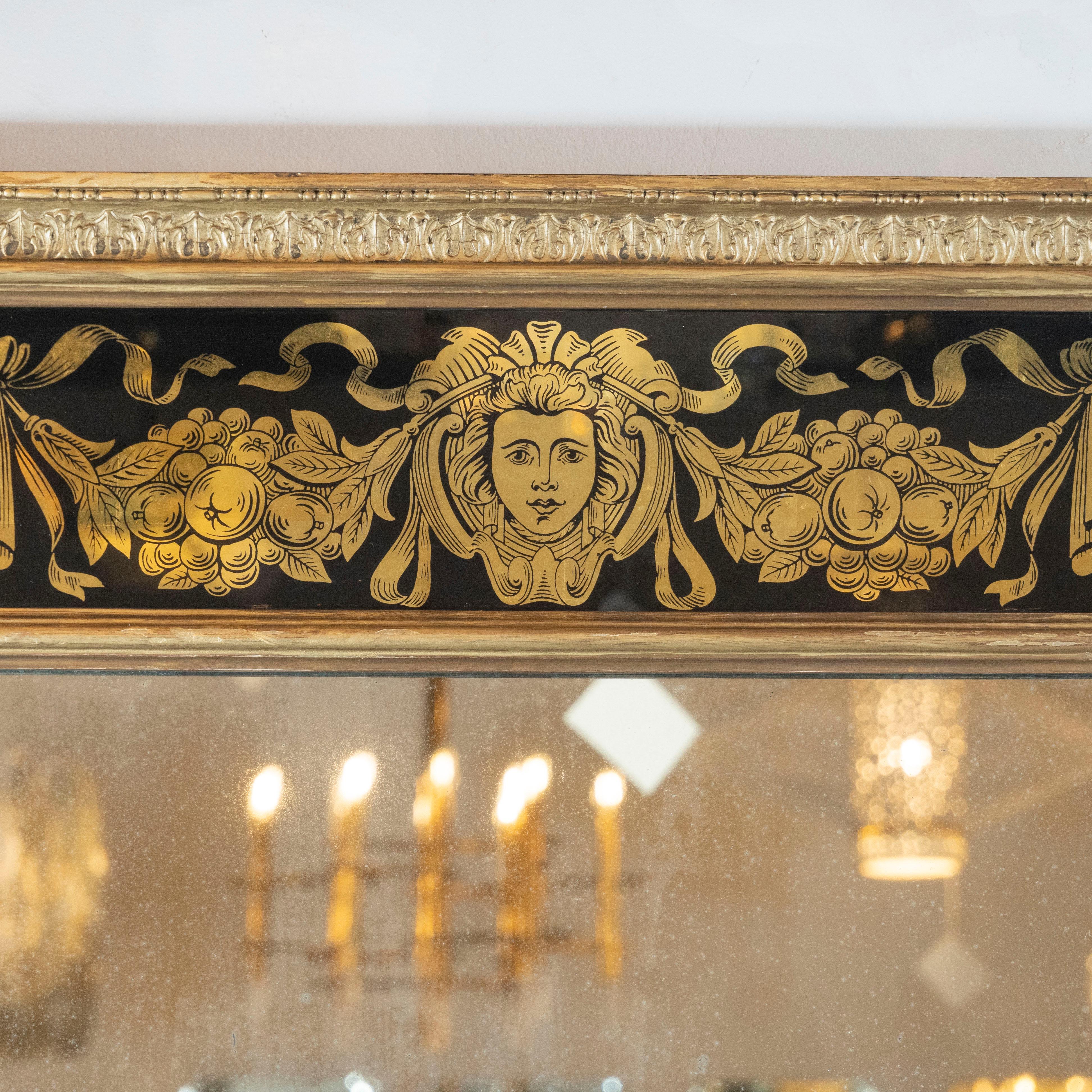 Italian Midcentury Venetian Reverse Églomisé Gilded Wall Mirror w/ Neoclassical Details