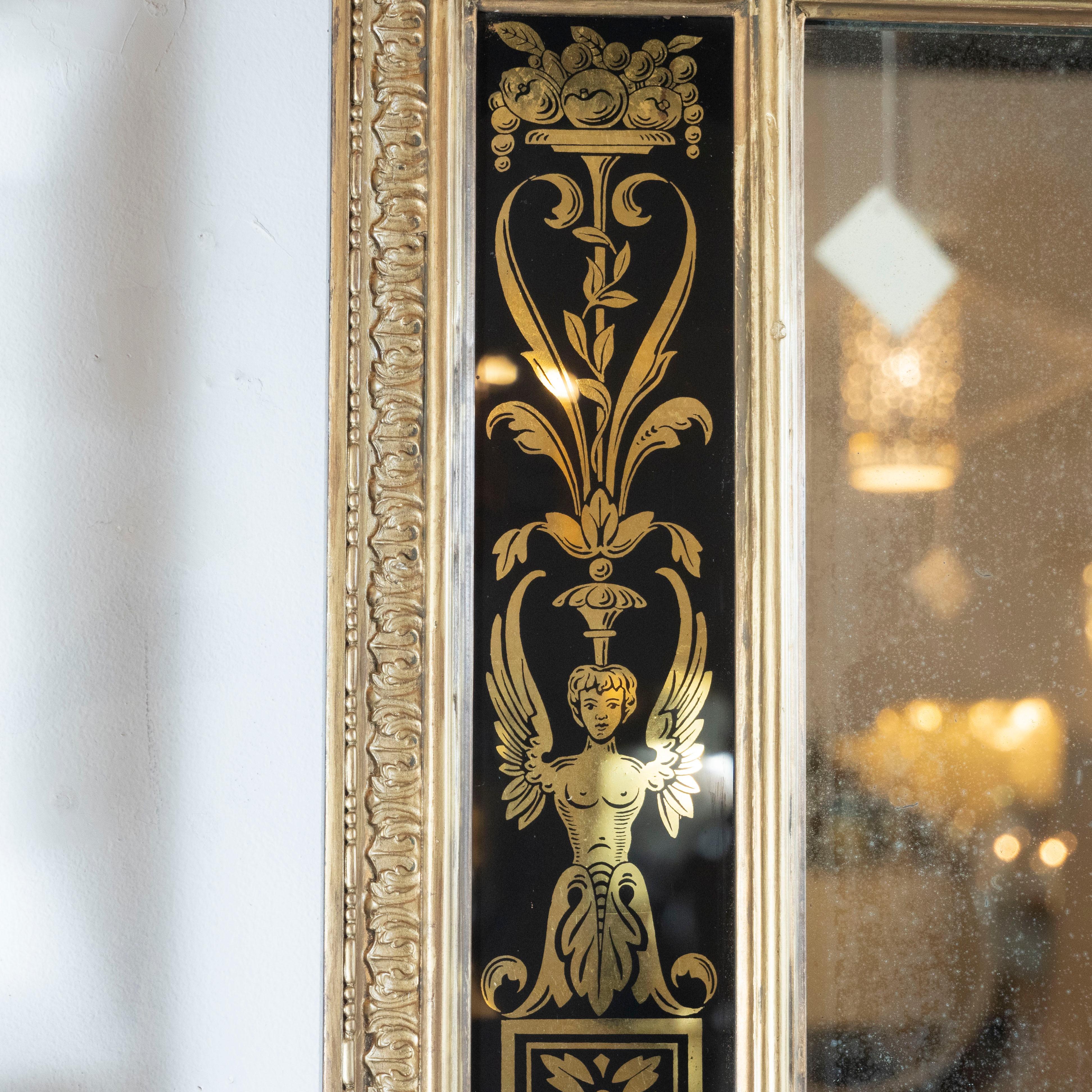 Mid-20th Century Midcentury Venetian Reverse Églomisé Gilded Wall Mirror w/ Neoclassical Details