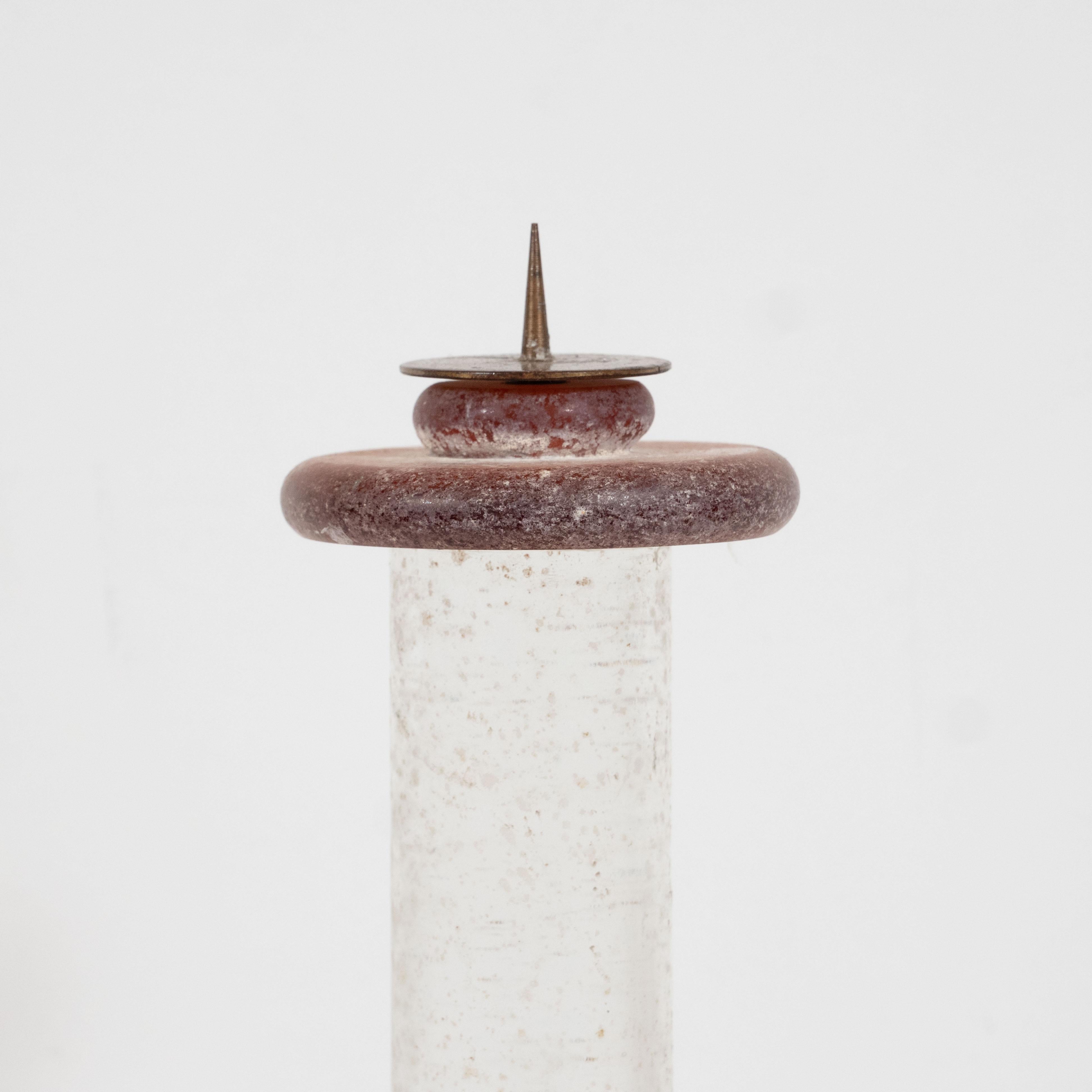 Mid-Century Modern Midcentury Venetian Scavo Glass Candlestick Documented by Karl Springer