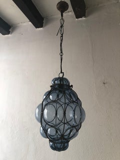 Midcentury Venetian Seguso Mouth Blown Bubbles Lantern Chandelier