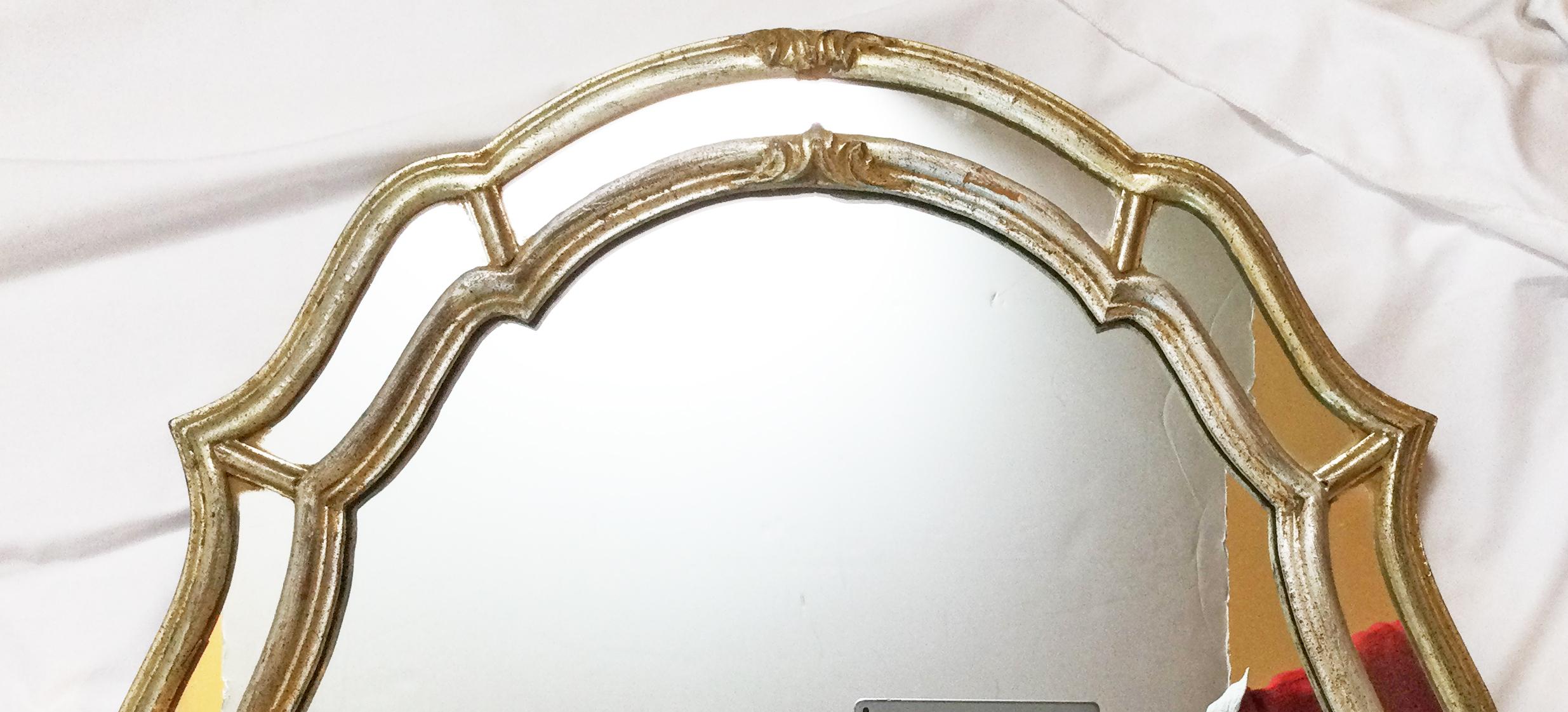 Mid-Century Venetian Style Silver Leaf Mirror, Mfg. for Schultz & Berhle In Good Condition For Sale In Lambertville, NJ