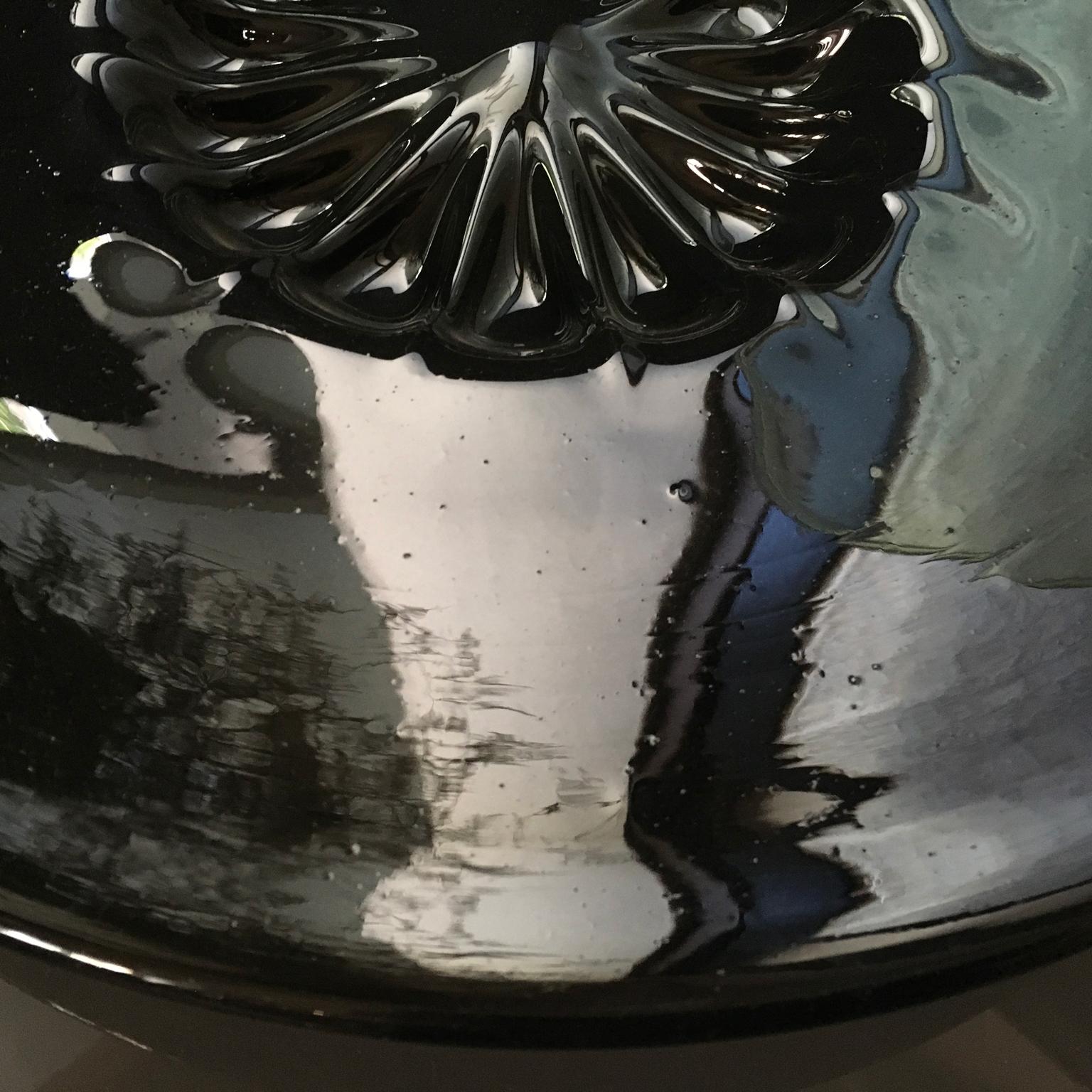 Italian 1960 Venezia Italy Mid-Century Murano Blown Glass Black Bowl For Sale