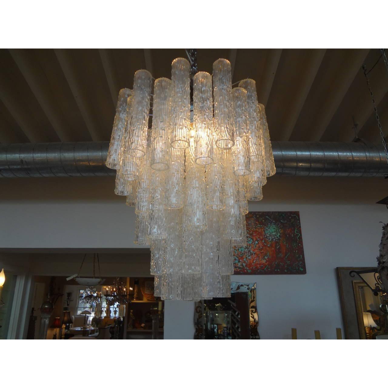 Midcentury Italian Murano Chandelier, Attributed to Venini In Good Condition In Houston, TX