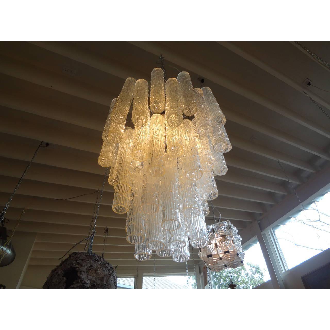 Chrome Midcentury Italian Murano Chandelier, Attributed to Venini