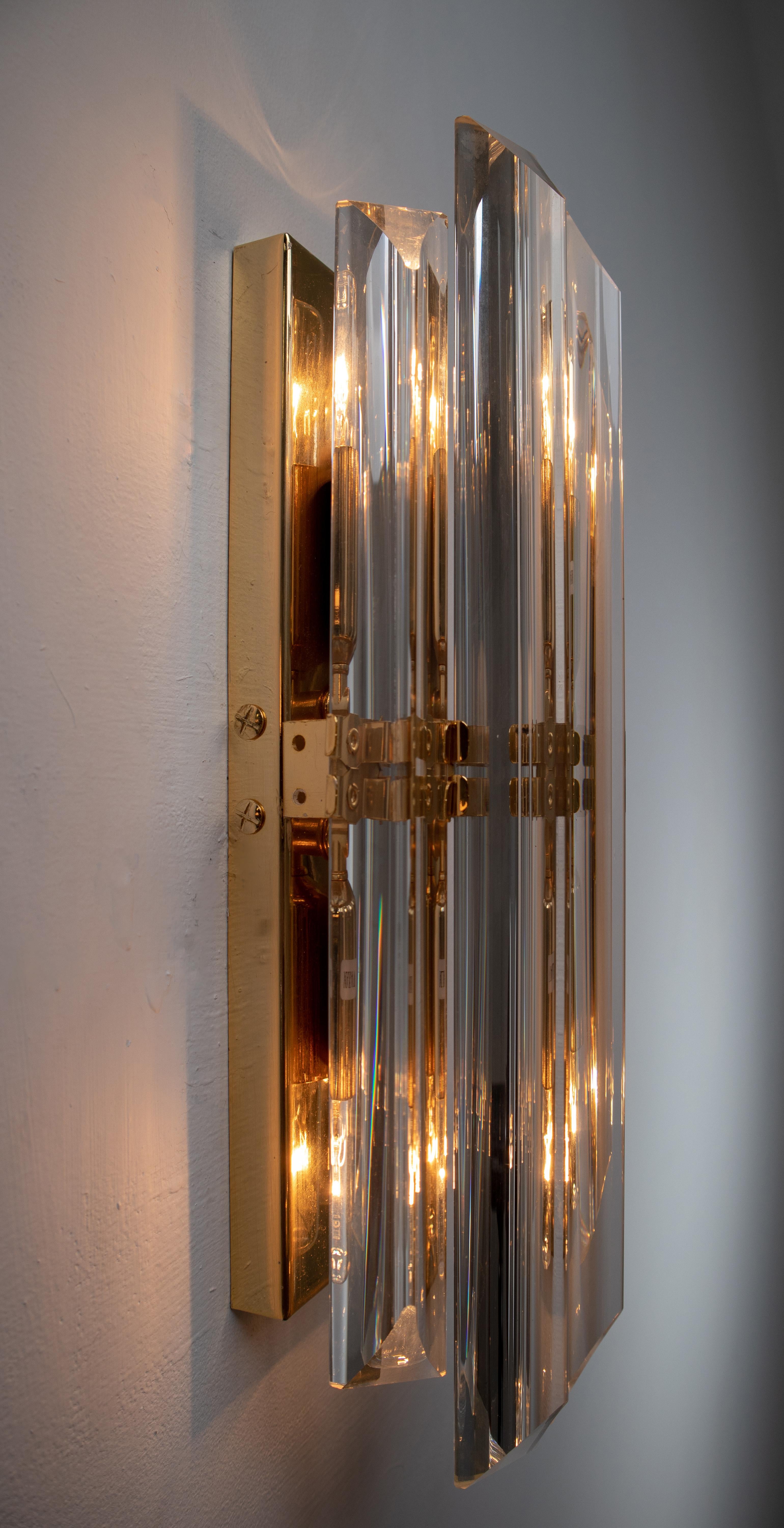 Mid-Century Venini Style Murano Glass and Gilt Brass Sconces, Italy 1960s 5
