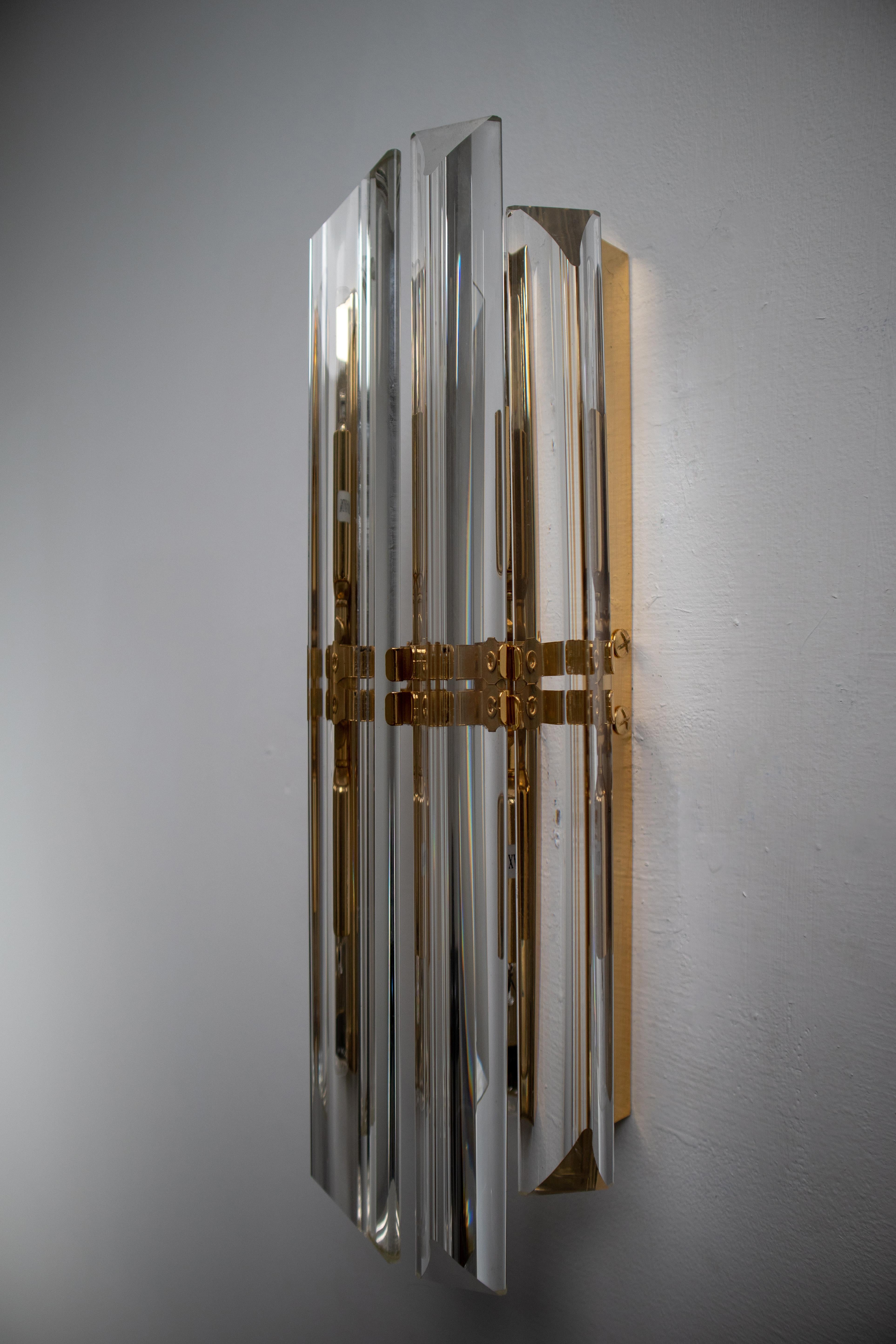 Mid-Century Venini Style Murano Glass and Gilt Brass Sconces, Italy 1960s 6