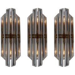 Mid-Century Venini Style Murano Glass and Gilt Brass Sconces, Italy 1960s