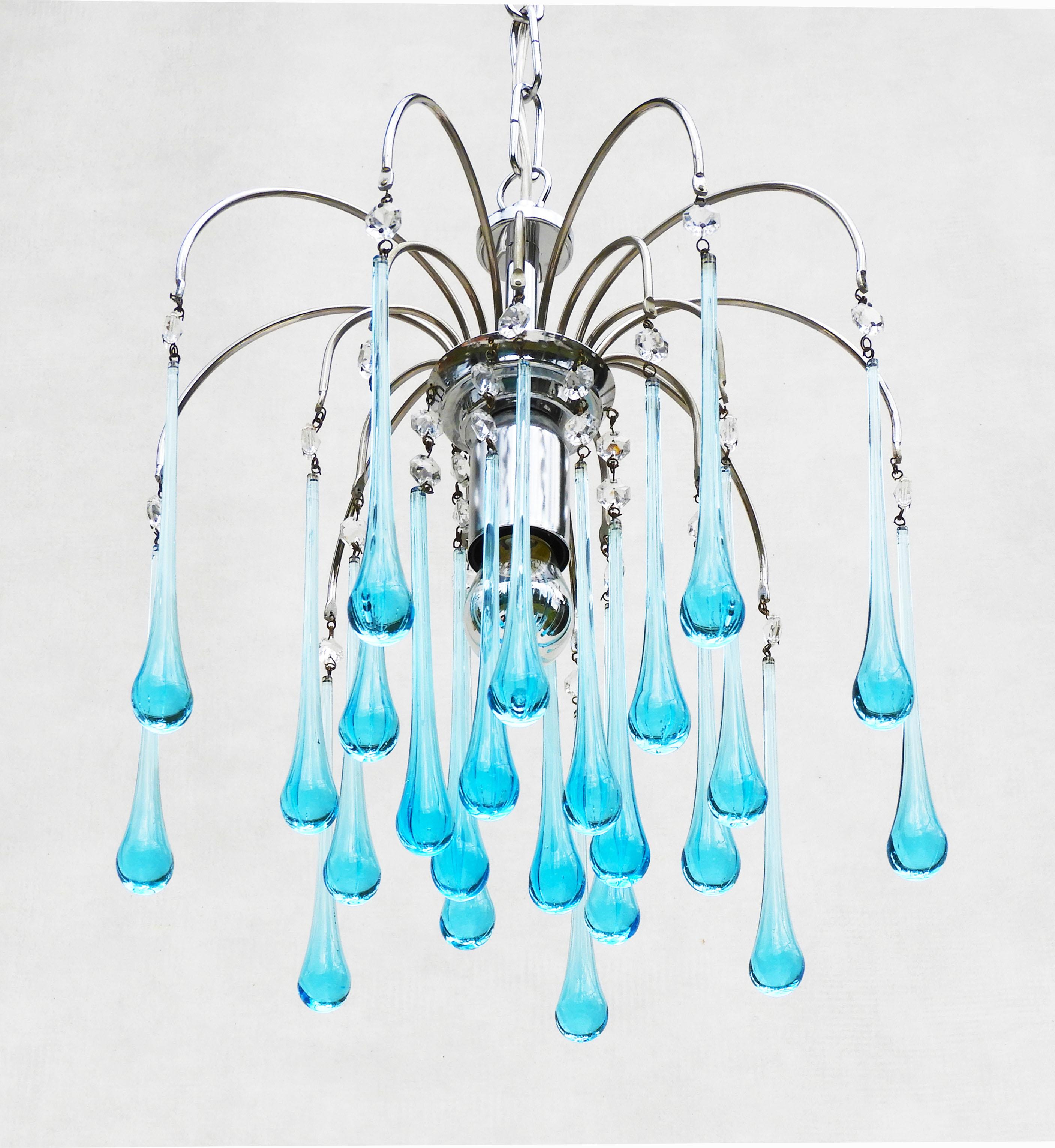 Italian Mid century Venini Style Murano Glass Chandelier Pendant Light C1960