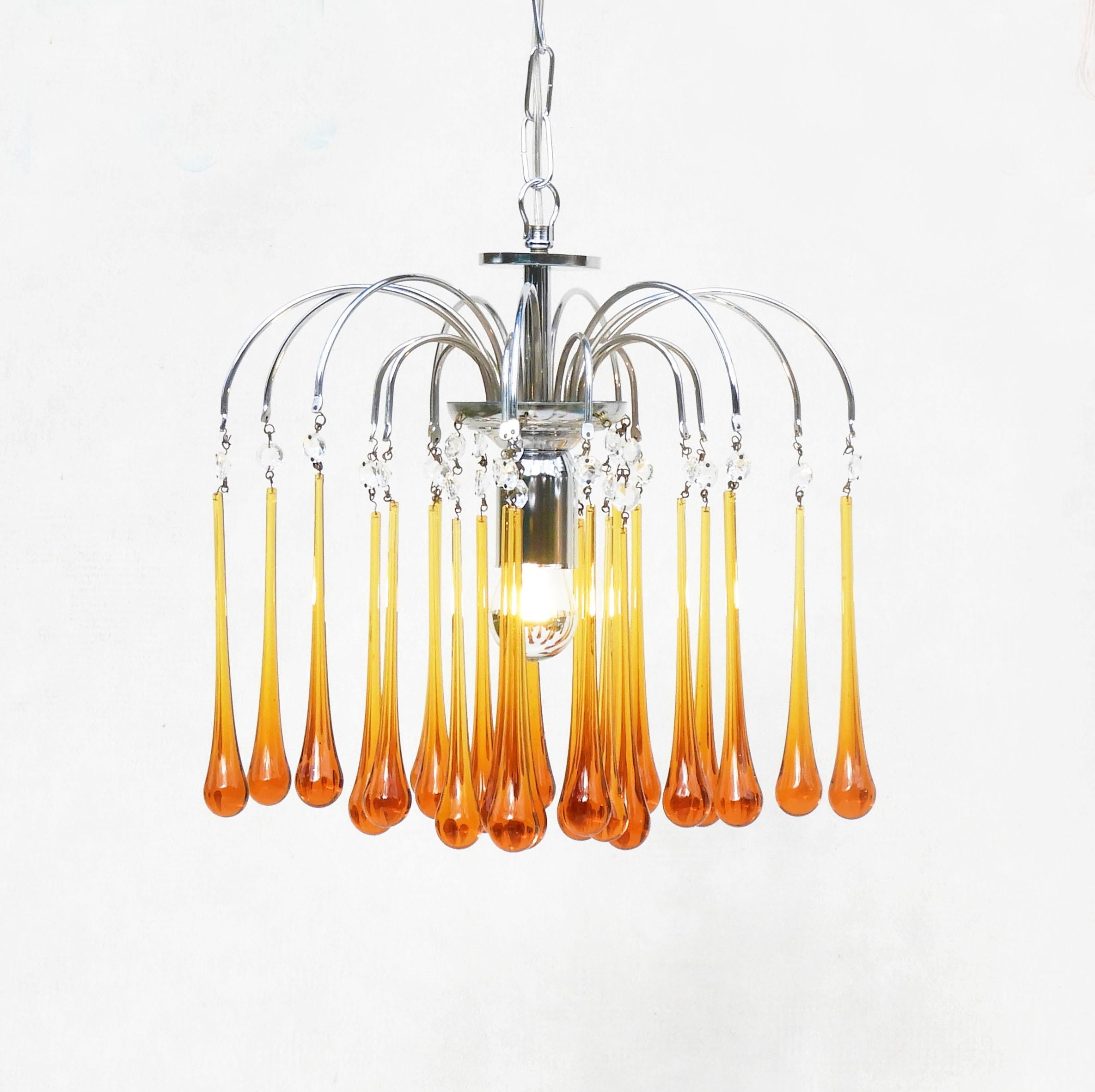 Mid century Venini Style Murano Glass Chandelier Pendant Lights C1960 Set of 3 2