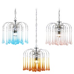 Mid century Venini Style Murano Glass Chandelier Pendant Lights C1960 Set of 3