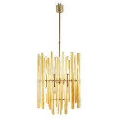 Mid-Century Venini Trilobi Amber Murano Glass Chandelier Italy 50s