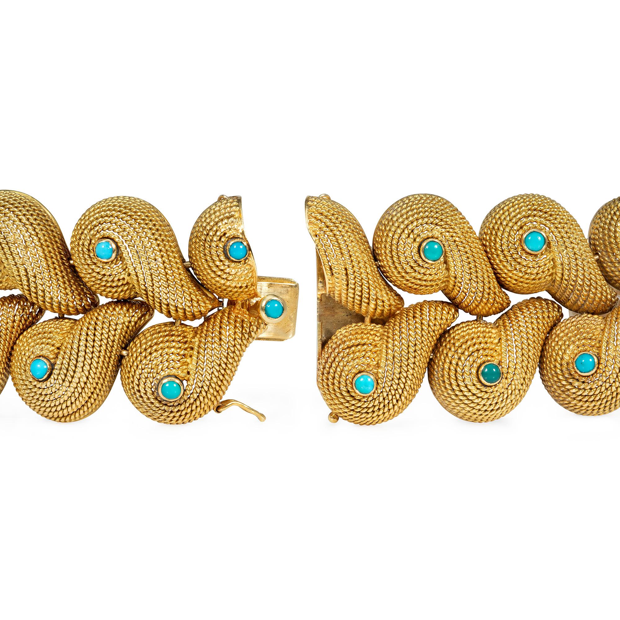 Ventrella, Bracciale Roma in oro e turchese a volute sovrapposte di metà secolo In condizioni buone in vendita a New York, NY