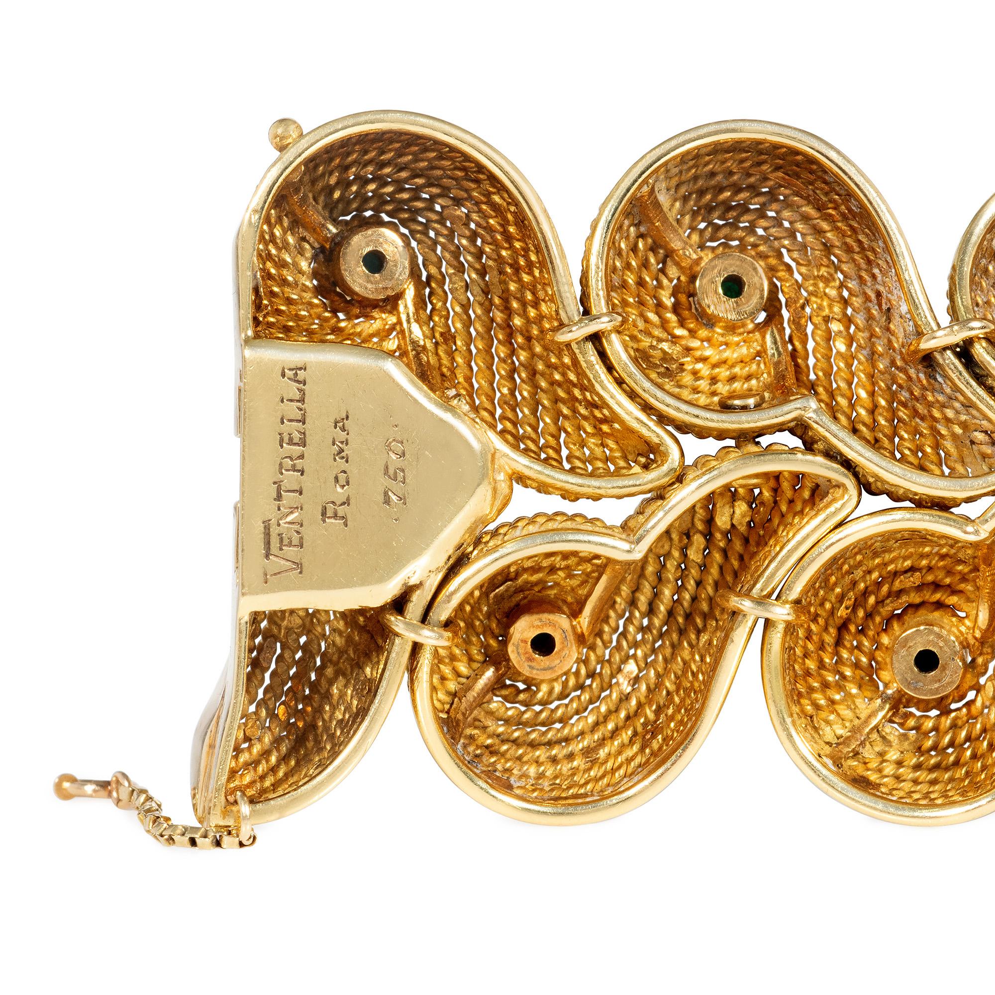 da uomo o donna Ventrella, Bracciale Roma in oro e turchese a volute sovrapposte di metà secolo in vendita