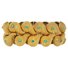 Mid-Century Ventrella, Roma Gold and Turquoise Overlapping Scroll Bracelet