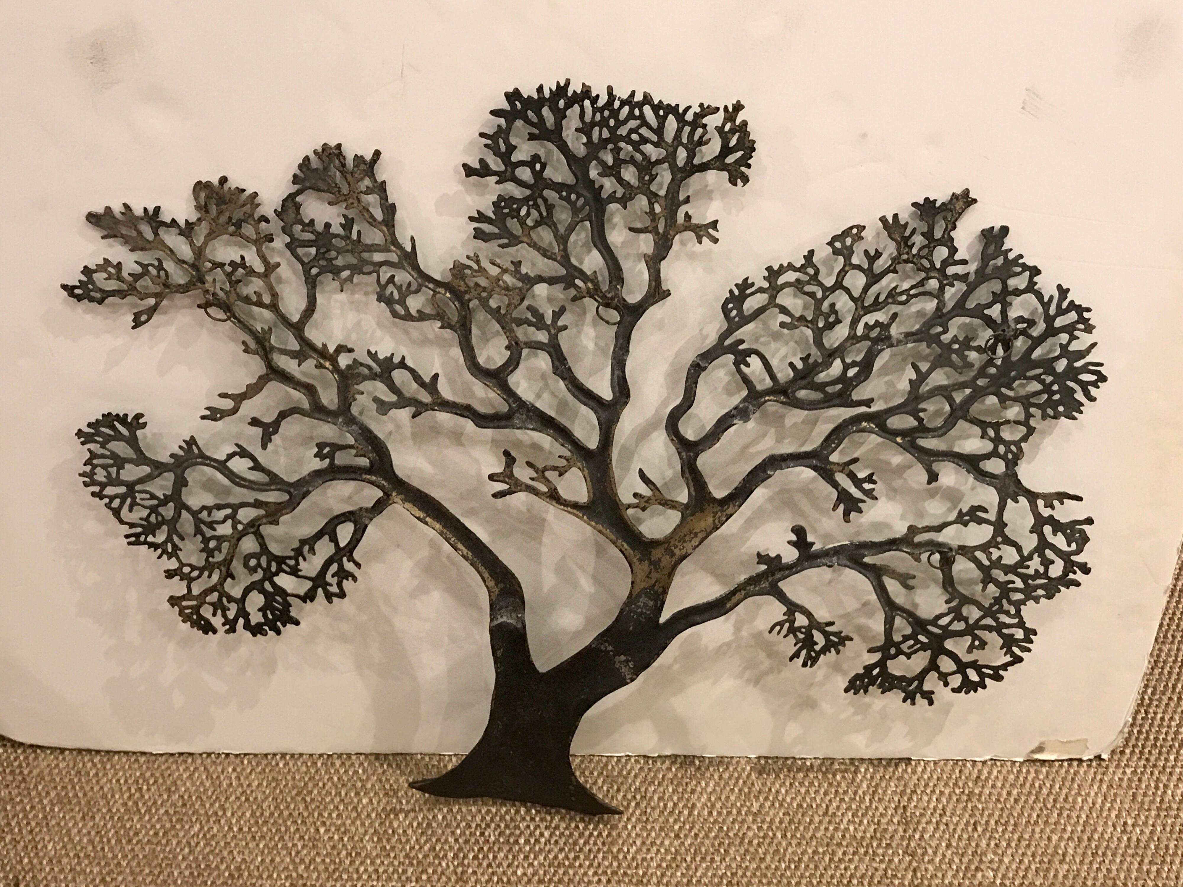 20ième siècle Sculpture murale de l'arbre de vie en bronze verdâtre du milieu des années 1950