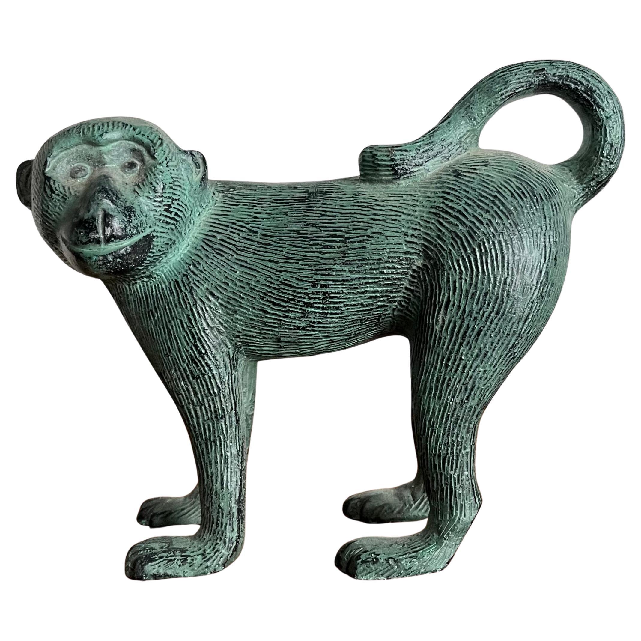 Mid-Century Verdigris Monkey Sculpture, in the Manner of Franz Hagenauer