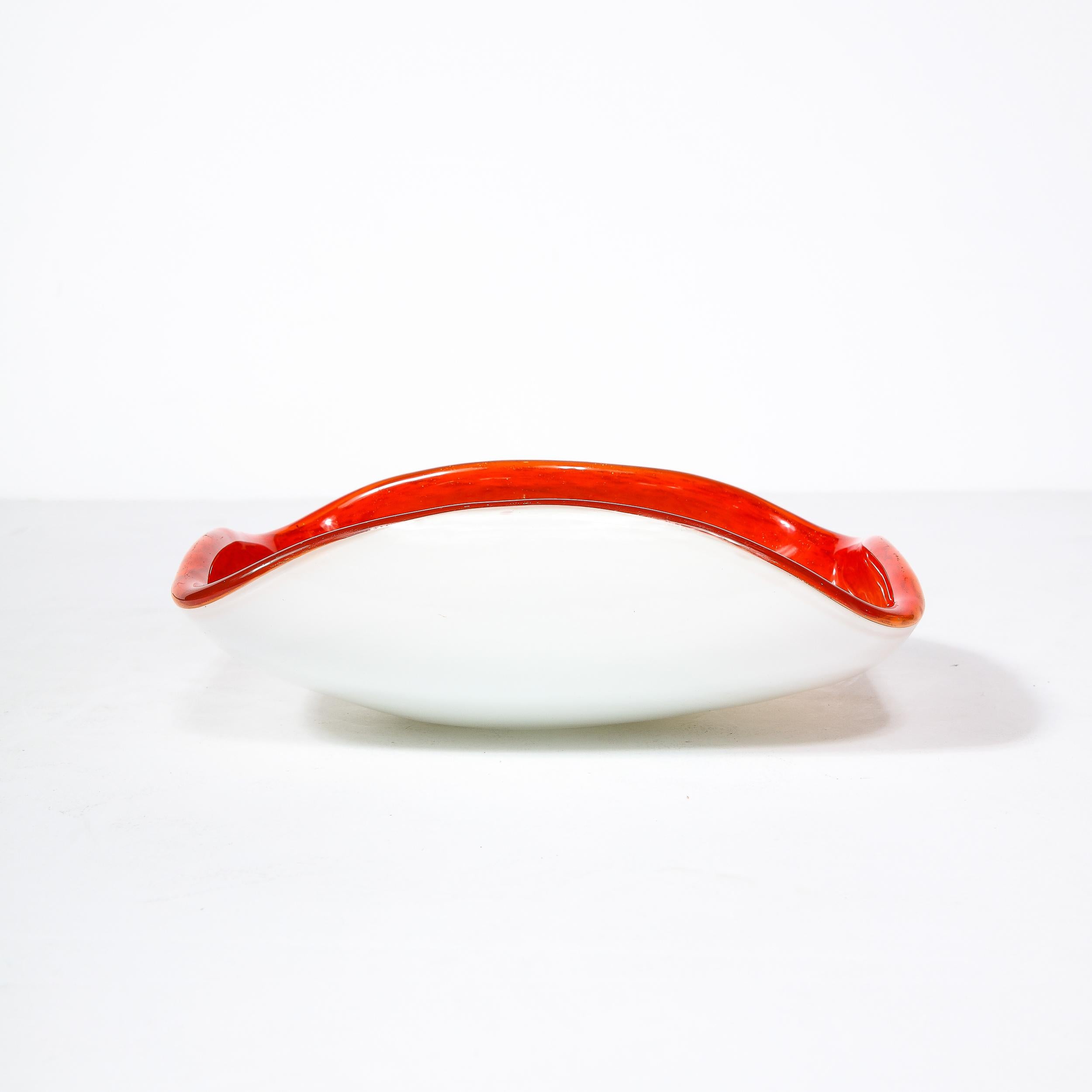 Mid-Century Vermillion & Orange Spiral w/ White Undersurface Murano Glass Dish For Sale 6