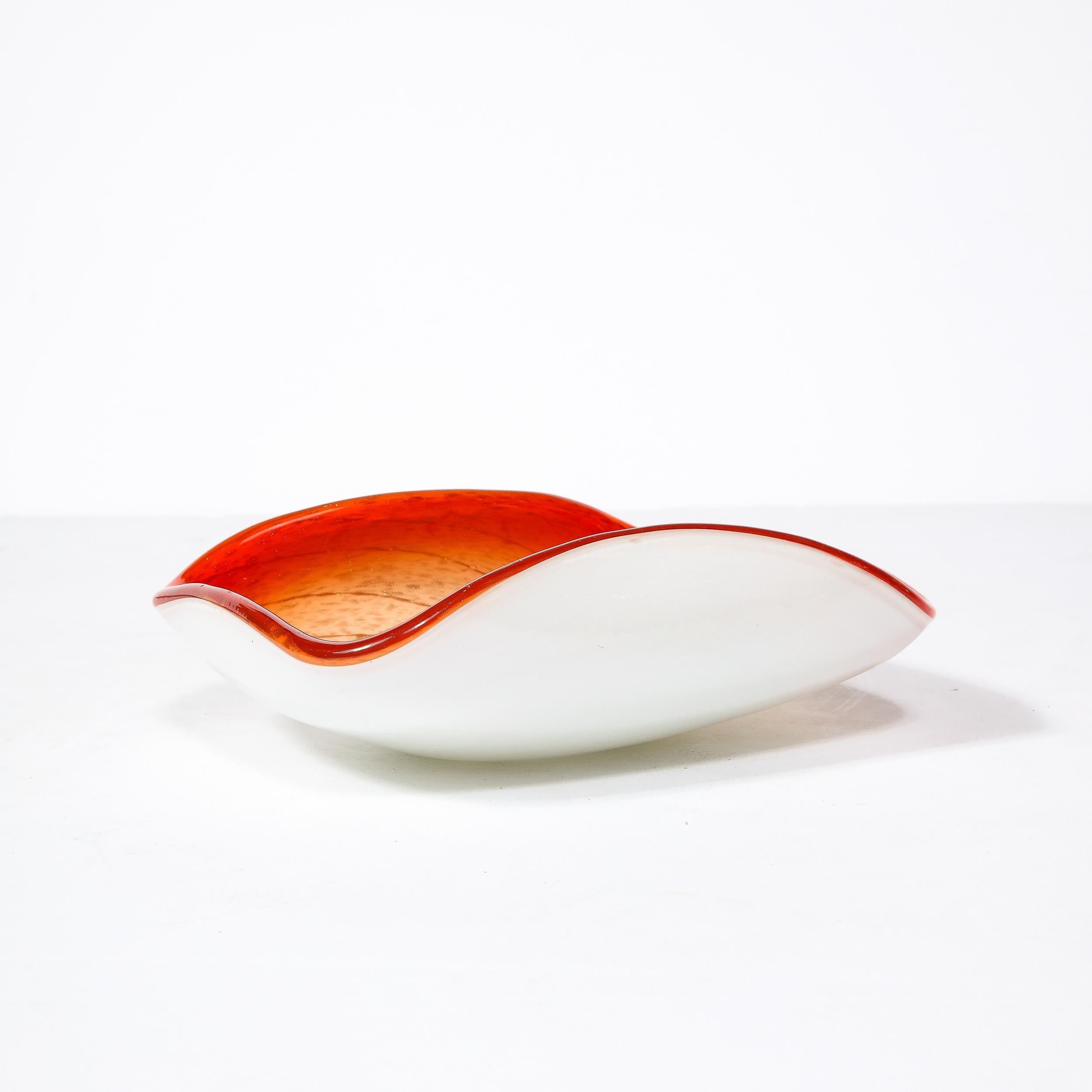 Mid-Century Vermillion & Orange Spiral w/ White Undersurface Murano Glass Dish For Sale 7