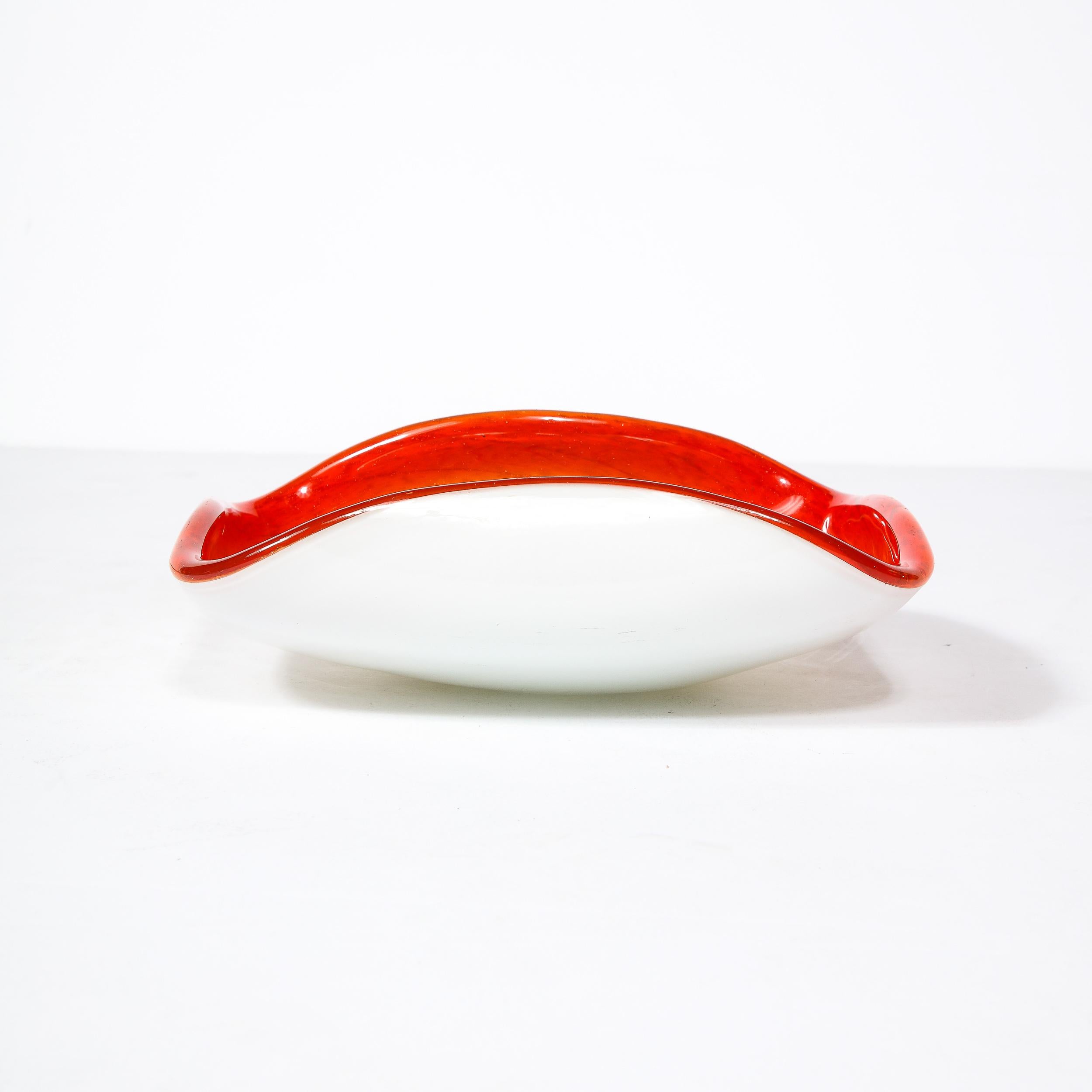 Mid-Century Vermillion & Orange Spiral w/ White Undersurface Murano Glass Dish For Sale 10