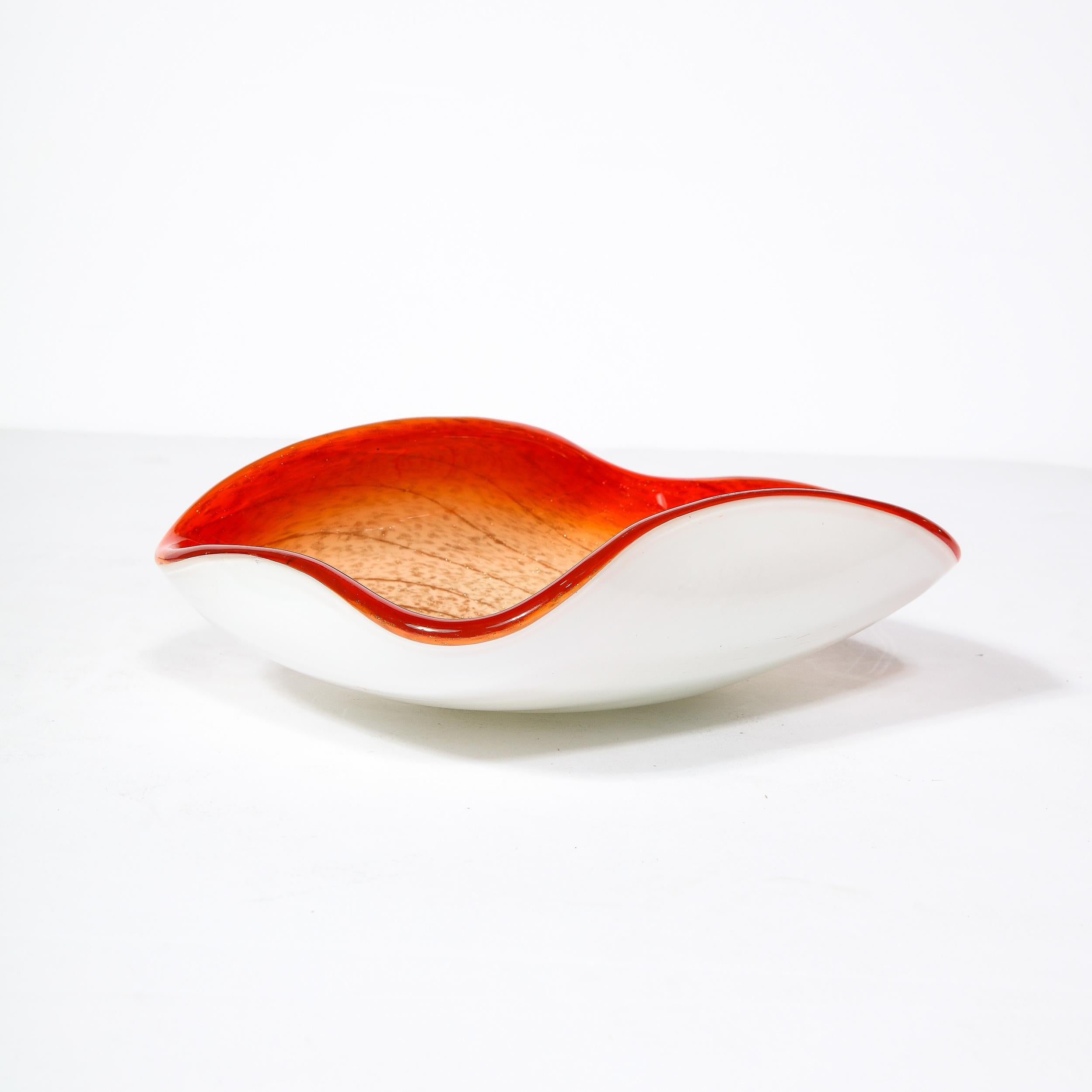 Mid-Century Vermillion & Orange Spiral w/ White Undersurface Murano Glass Dish For Sale 11
