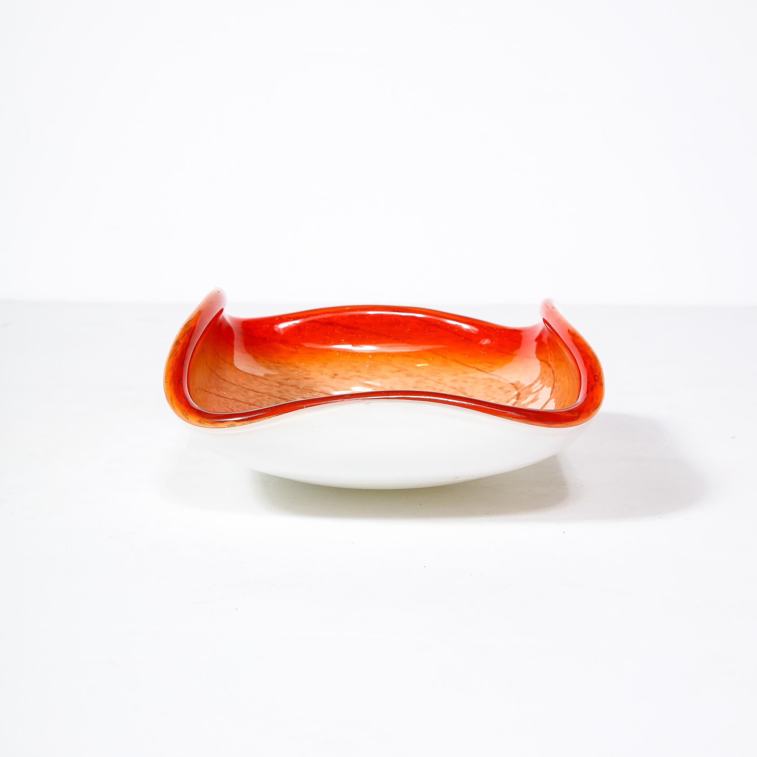Mid-Century Vermillion & Orange Spiral w/ White Undersurface Murano Glass Dish For Sale 12