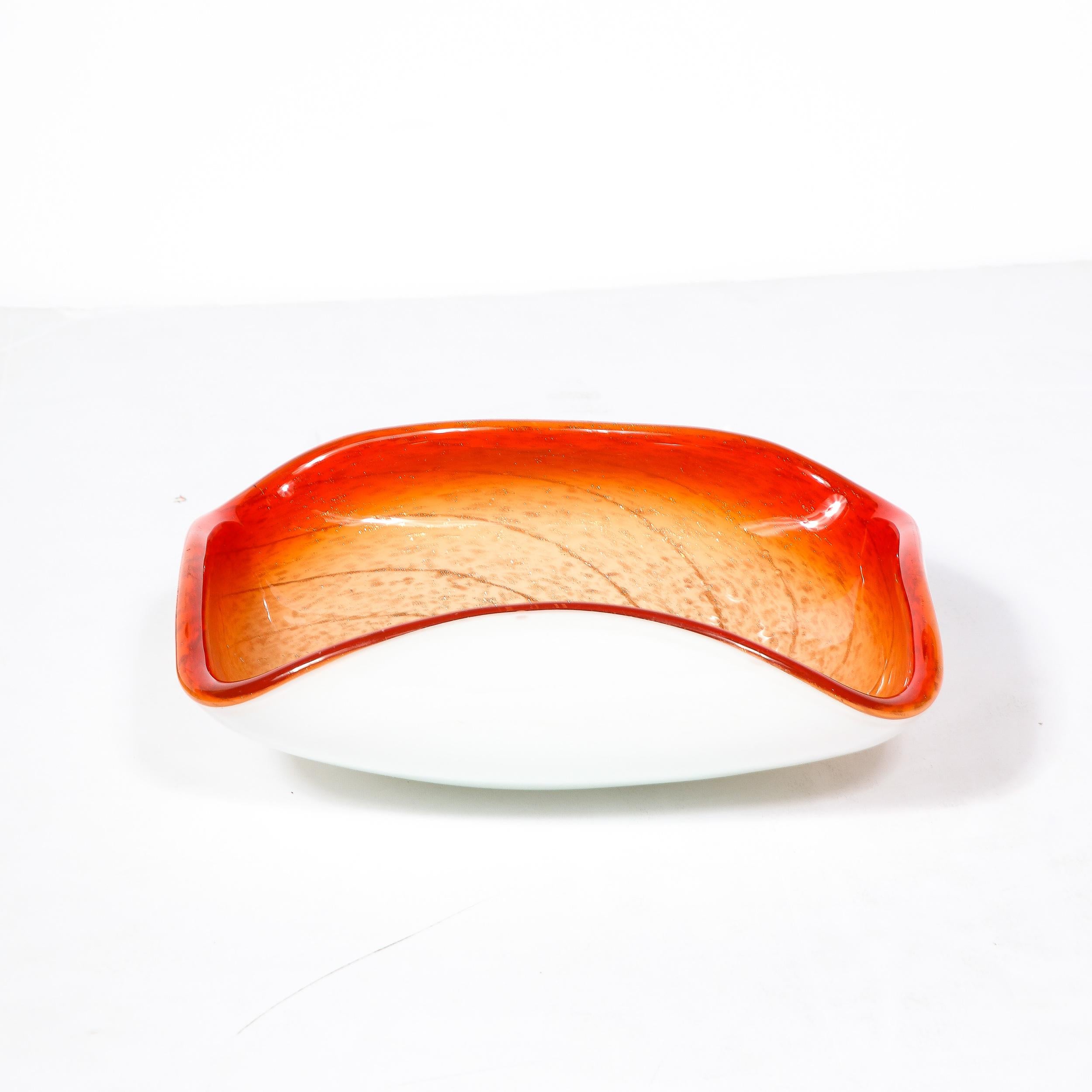 Mid-Century Modern Mid-Century Vermillion & Orange Spiral w/ White Undersurface Murano Glass Dish For Sale