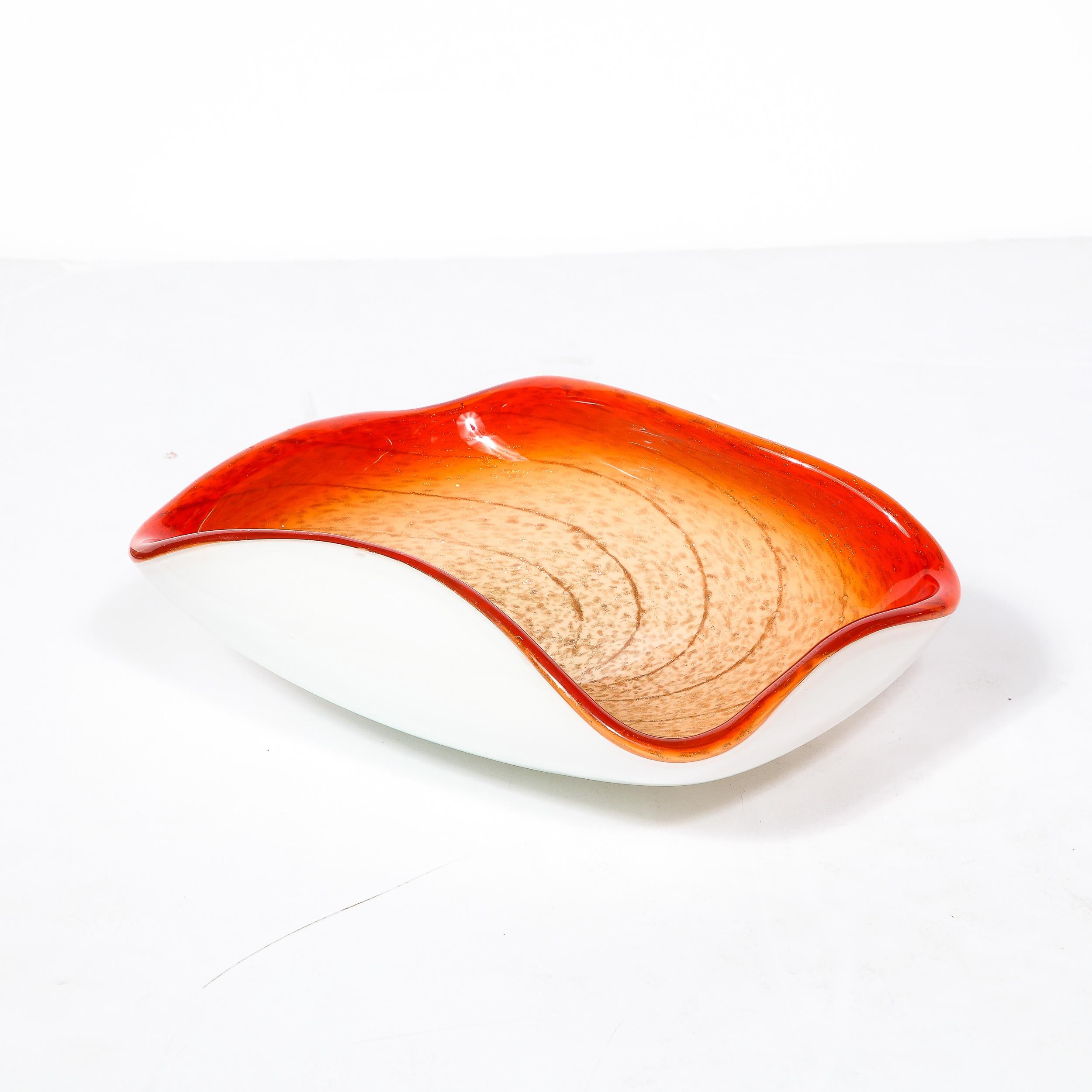 Italian Mid-Century Vermillion & Orange Spiral w/ White Undersurface Murano Glass Dish For Sale