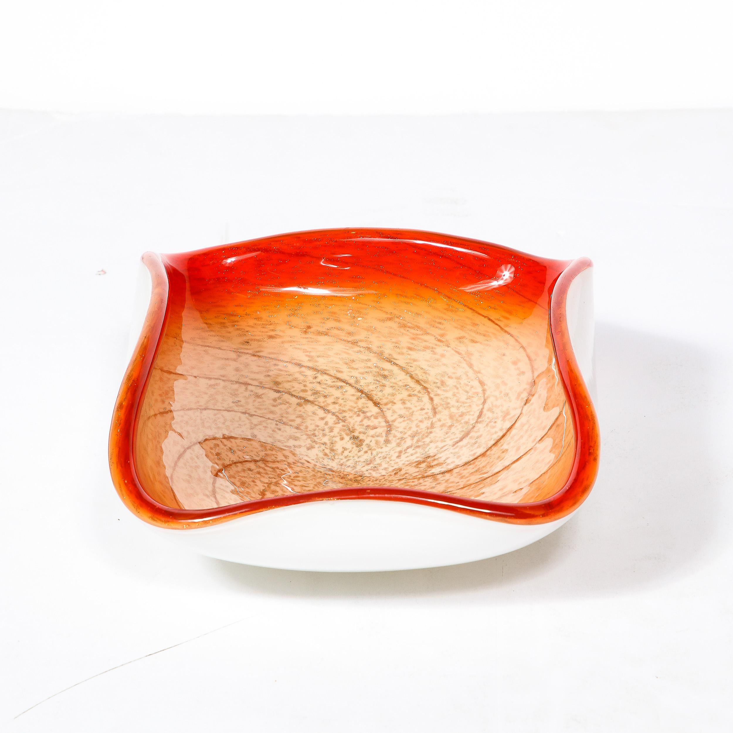 Mid-Century Vermillion & Orange Spiral w/ White Undersurface Murano Glass Dish In Excellent Condition For Sale In New York, NY