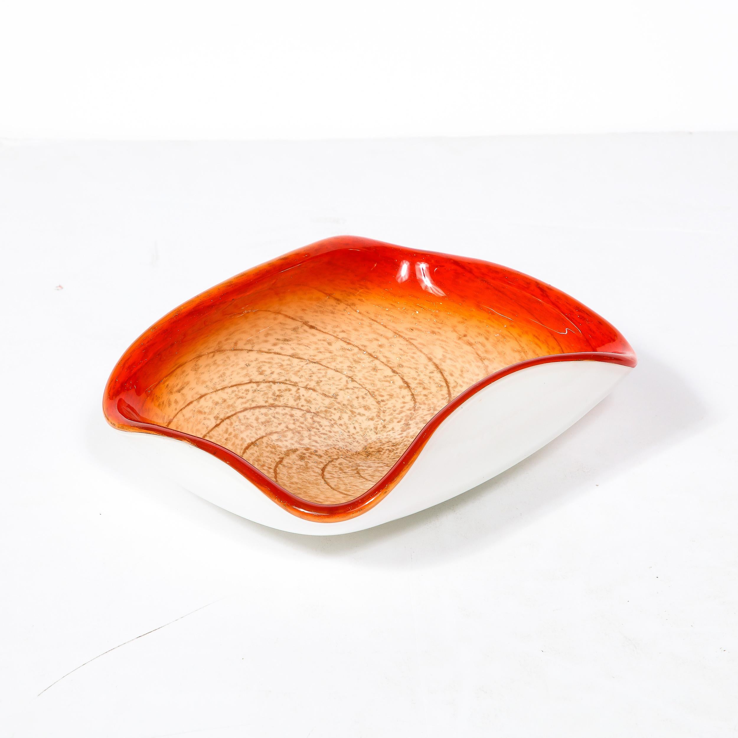 Mid-20th Century Mid-Century Vermillion & Orange Spiral w/ White Undersurface Murano Glass Dish For Sale