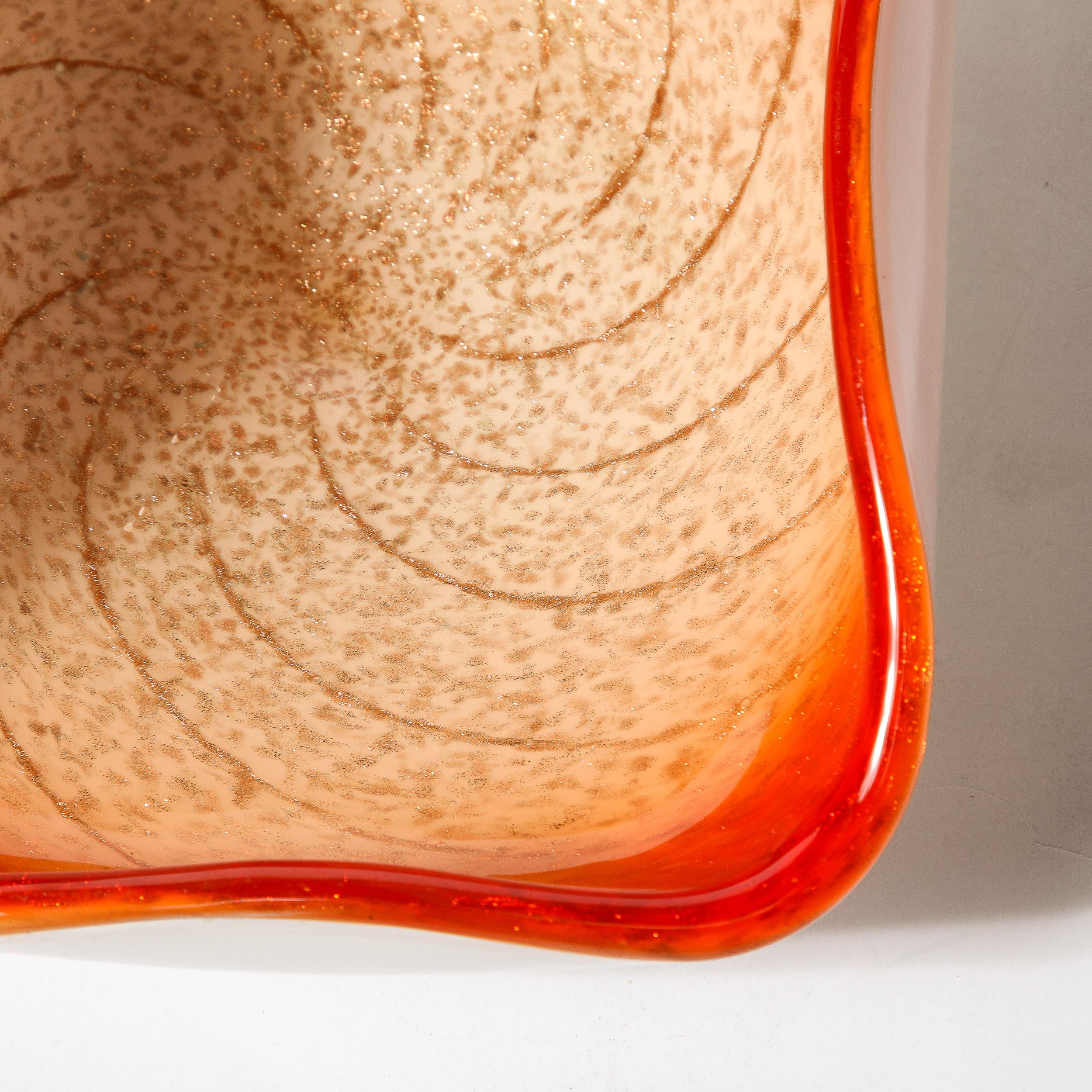 Mid-Century Vermillion & Orange Spiral w/ White Undersurface Murano Glass Dish For Sale 3
