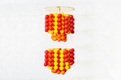 Midcentury Verner Panton Style Red Orange & Yellow Ball Chandelier Pendant Lamp