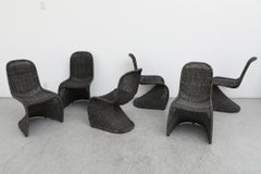 Set of Six Mid-Century Verner Panton Style Stacking Wicker Rattan Chairs