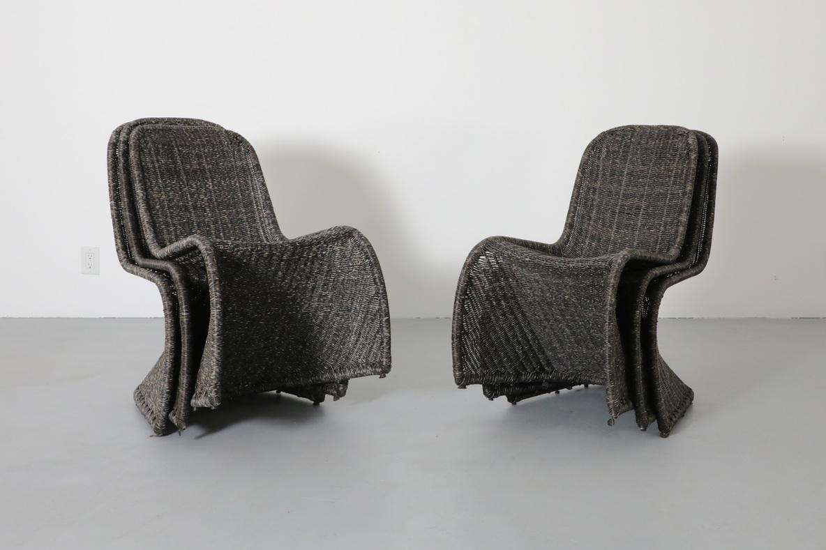 Mid-Century Verner Panton Style Stacking Wicker rattan chairs For Sale 12