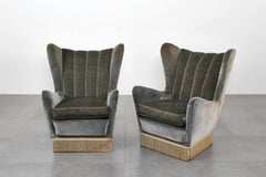 Mid-Century Veronesi (attr) ISA Green Gray Velvet pair of Armchairs Italy 50s